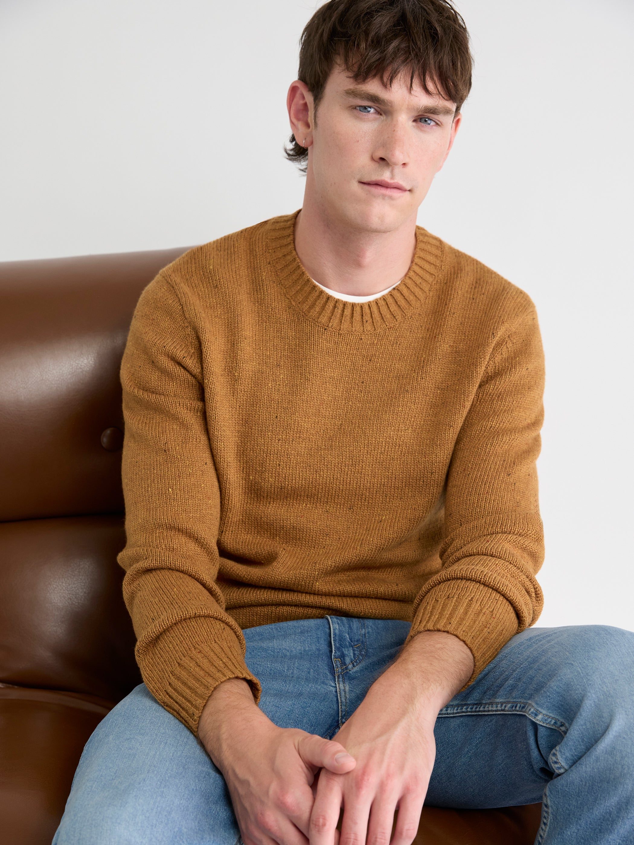 Long-Sleeve Crew-Neck Sweater with Neps