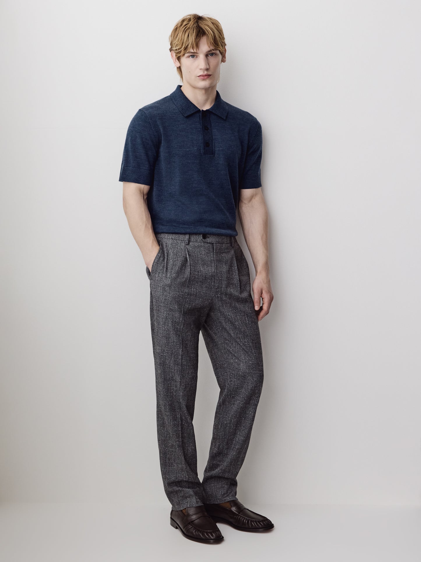 Merino Wool Polo Sweater Short Sleeve