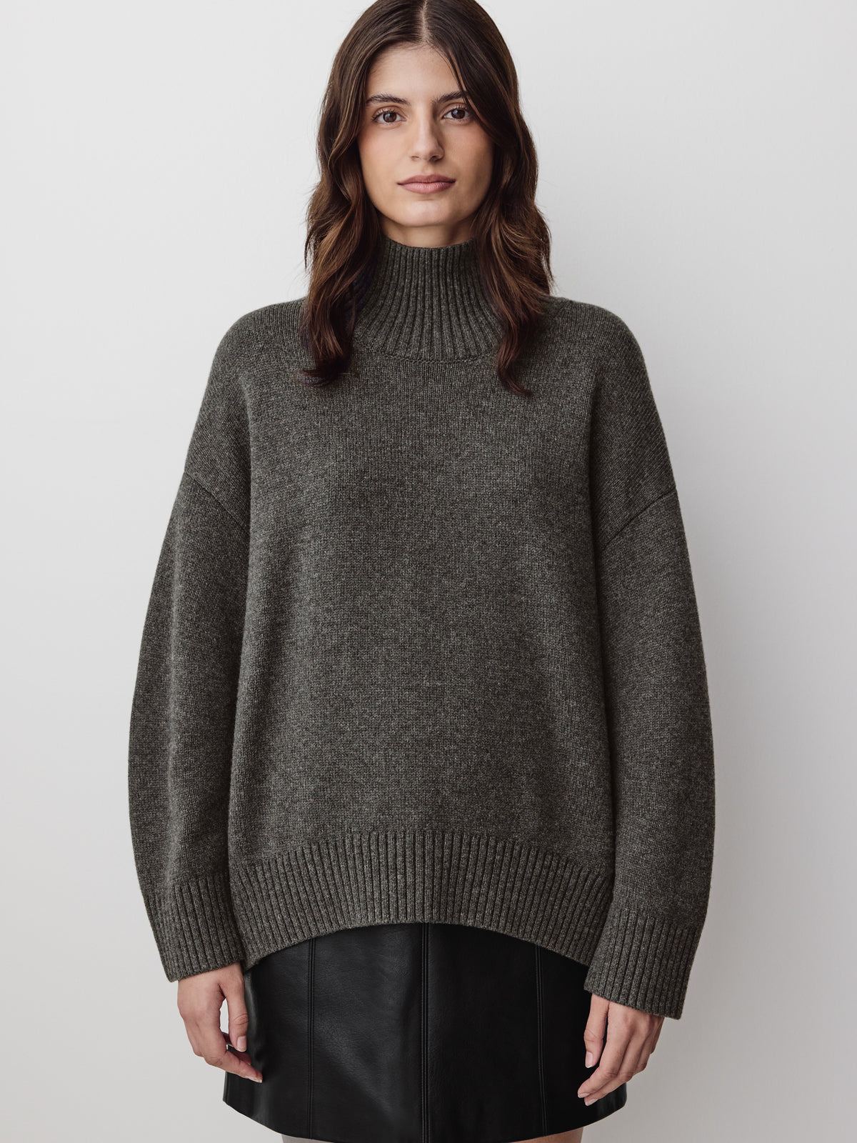 Long-Sleeve Mock-Neck Merino-Blend Sweater