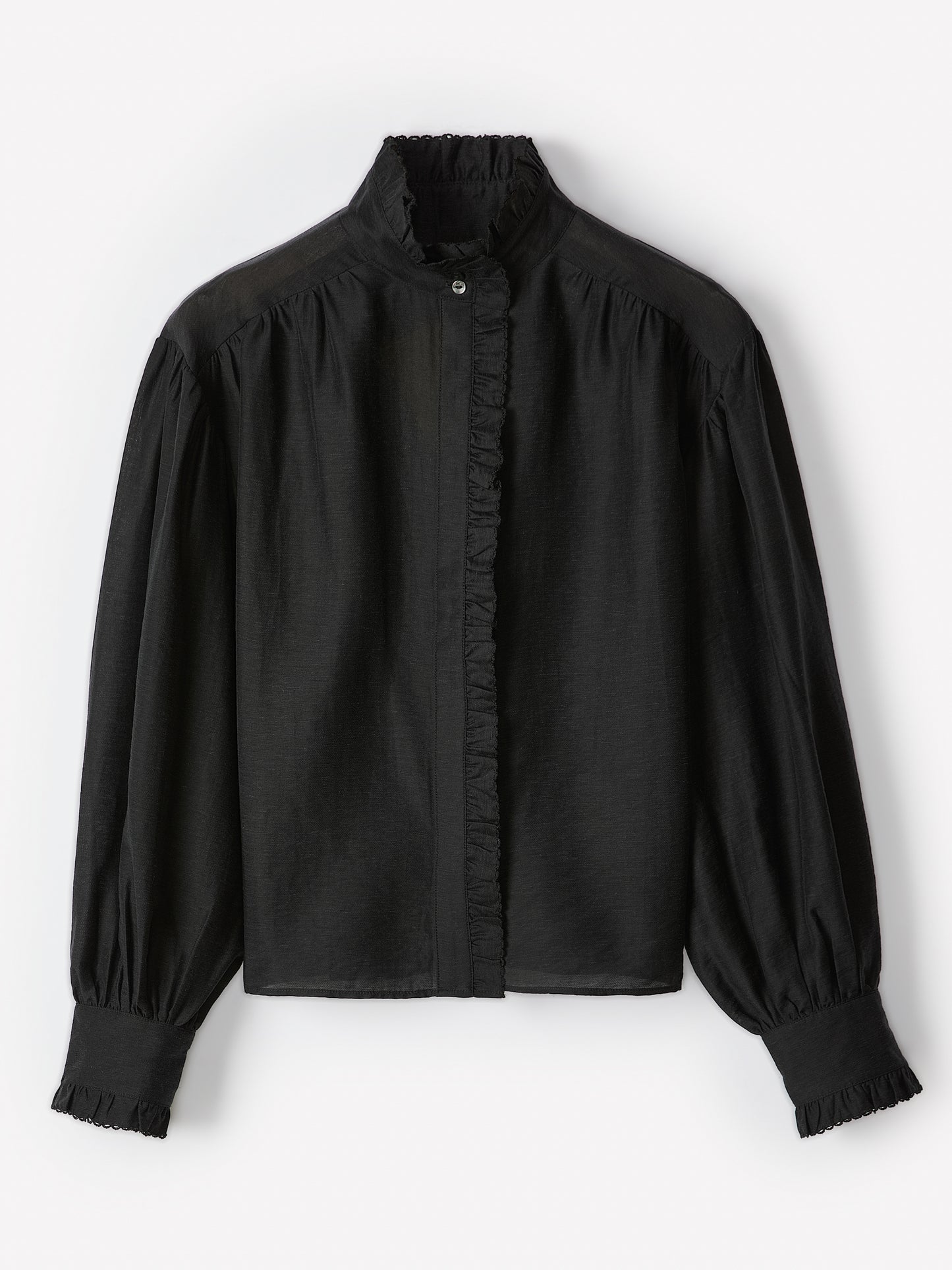 Long-Sleeve Crew-Neck Blouse with Ruffles