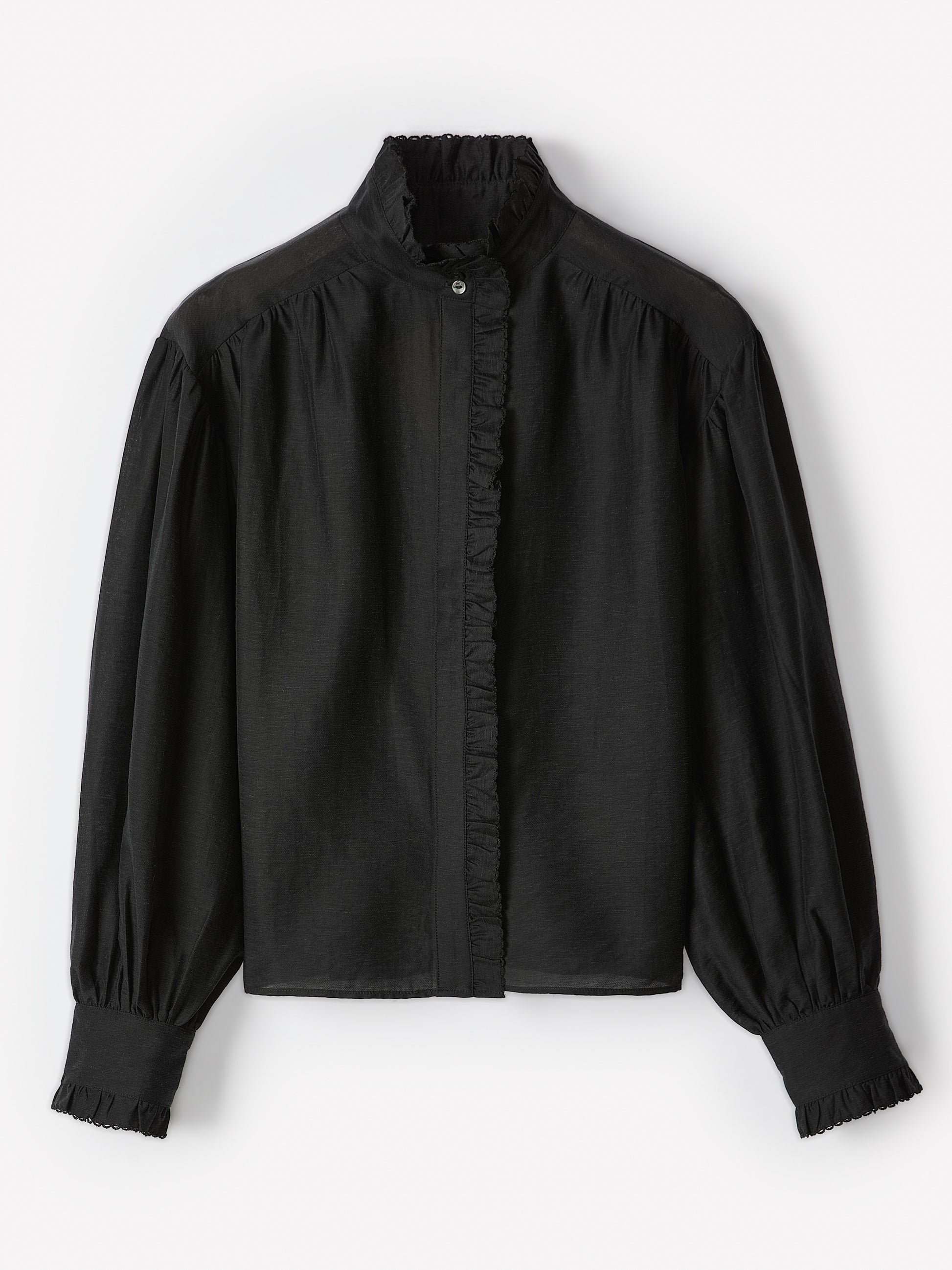 Long-Sleeve Crew-Neck Blouse with Ruffles