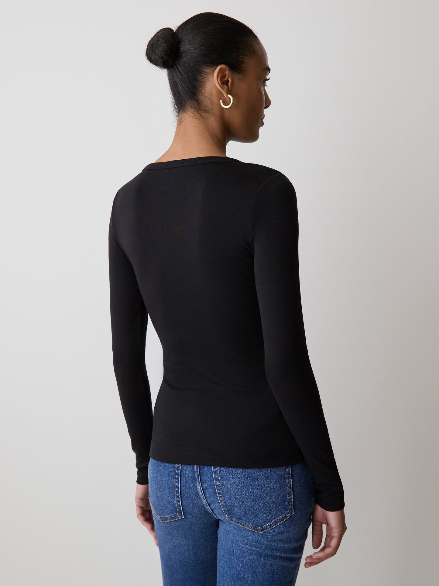Luxe Knit Long-Sleeve Crew-Neck Fitted Ribbed Tee
