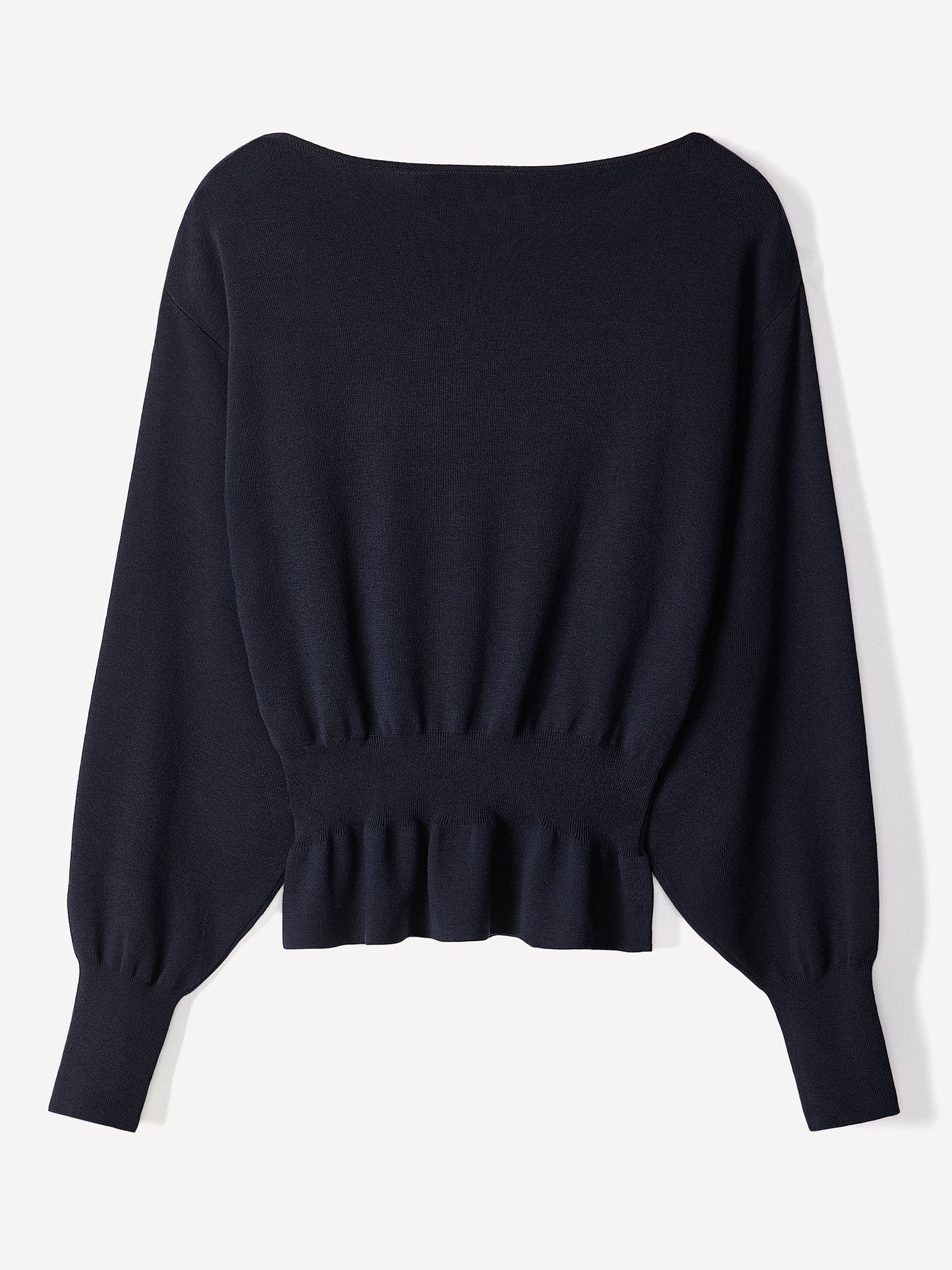 Ladies Knit Sweater Cinched Waist Boat Neck Cotton Blend