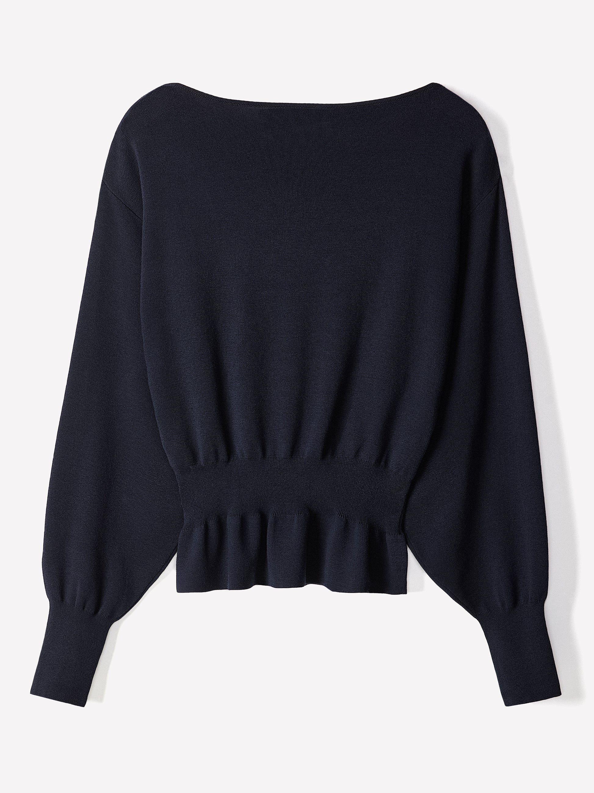 Ladies Knit Sweater Cinched Waist Boat Neck Cotton Blend