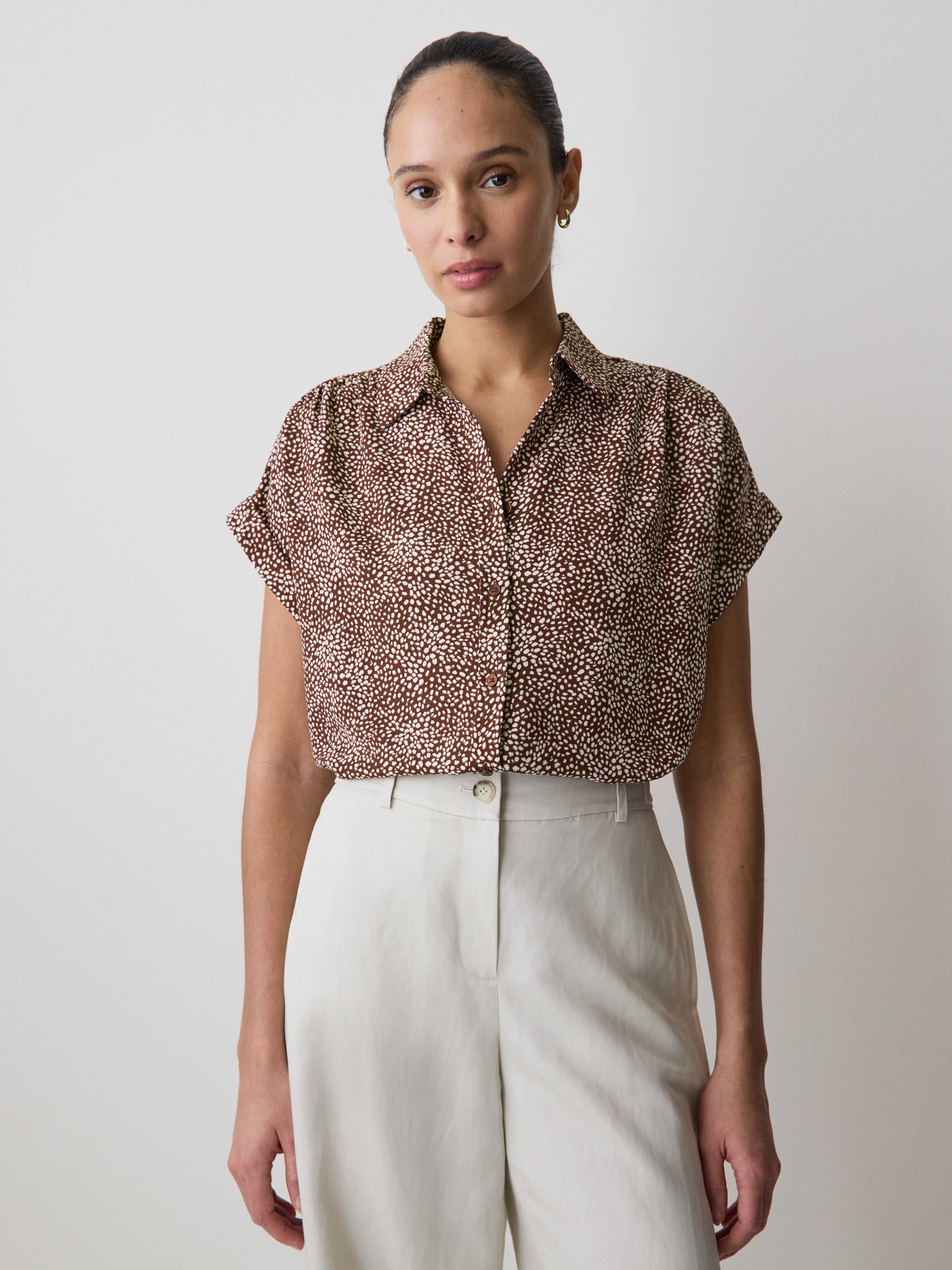 Short-Sleeve Buttoned-Down Blouse