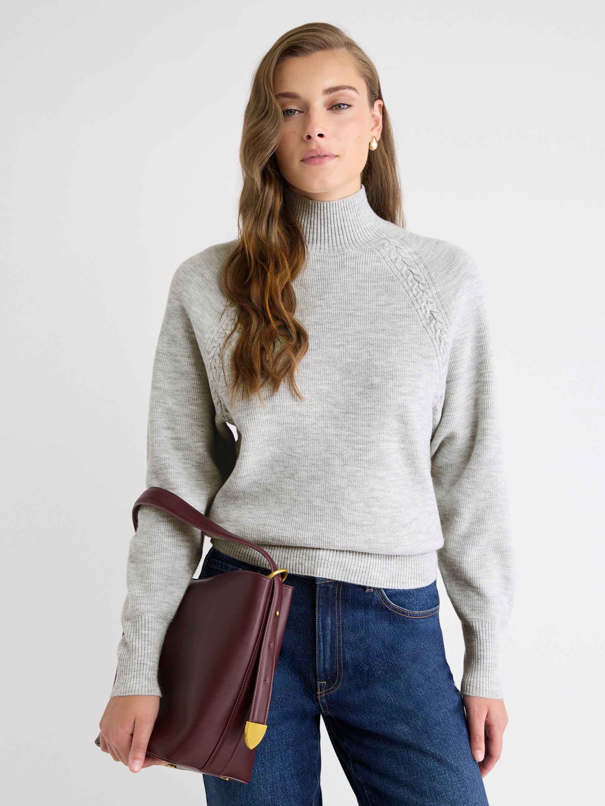 Pull Côtelé à Col Montant et Manches Longues