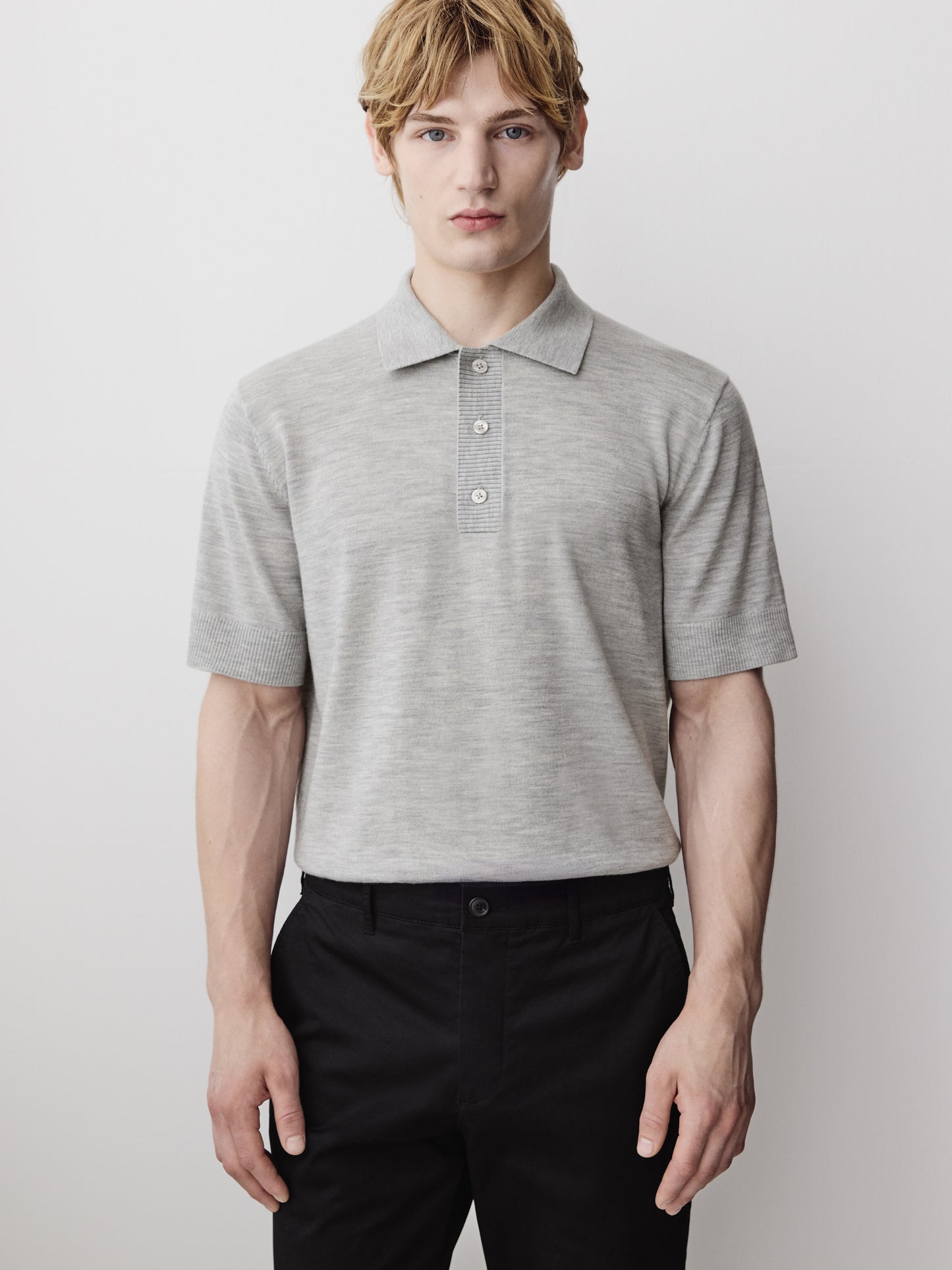 Merino Wool Polo Sweater Short Sleeve