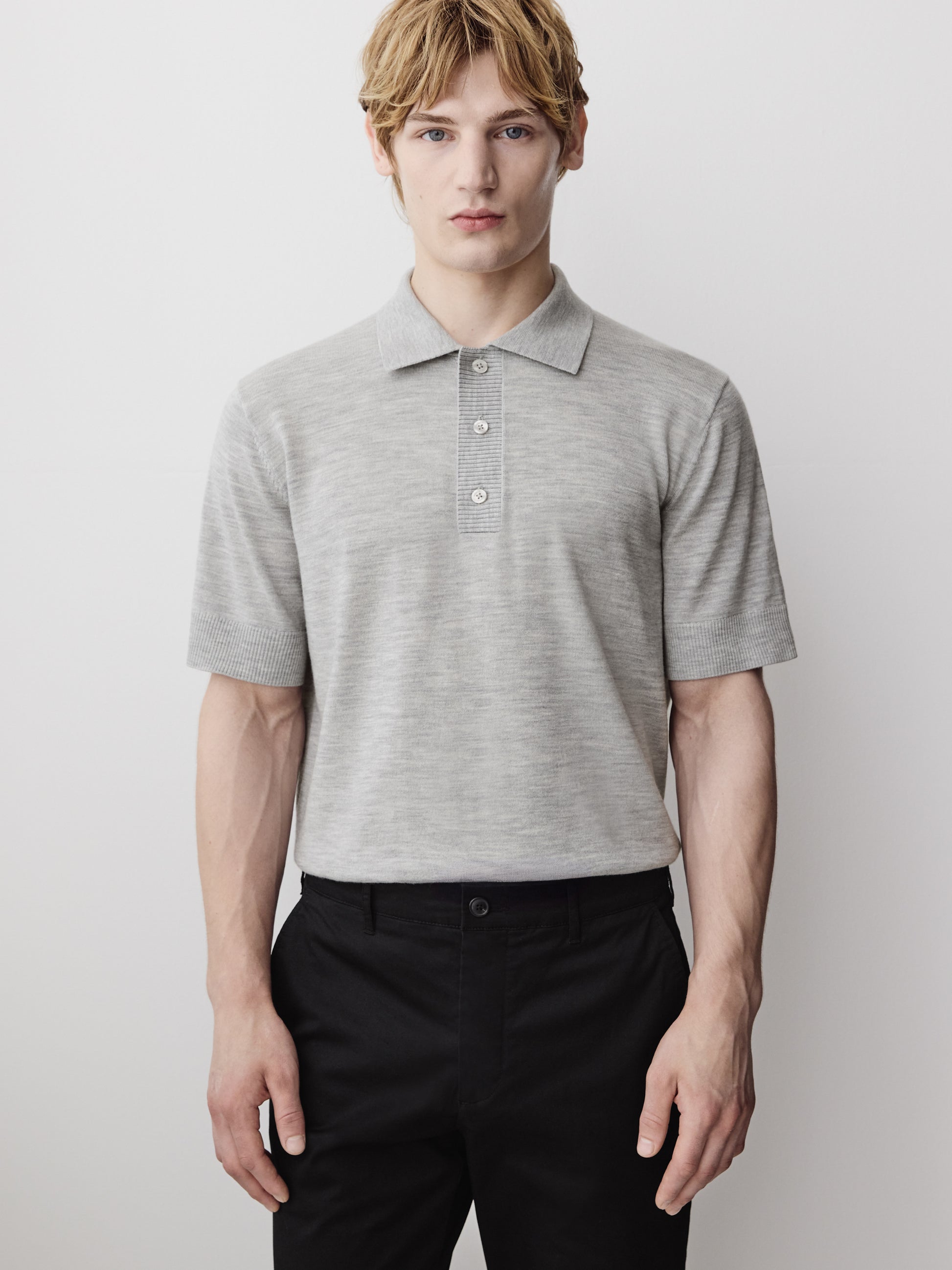 Merino Wool Polo Sweater Short Sleeve