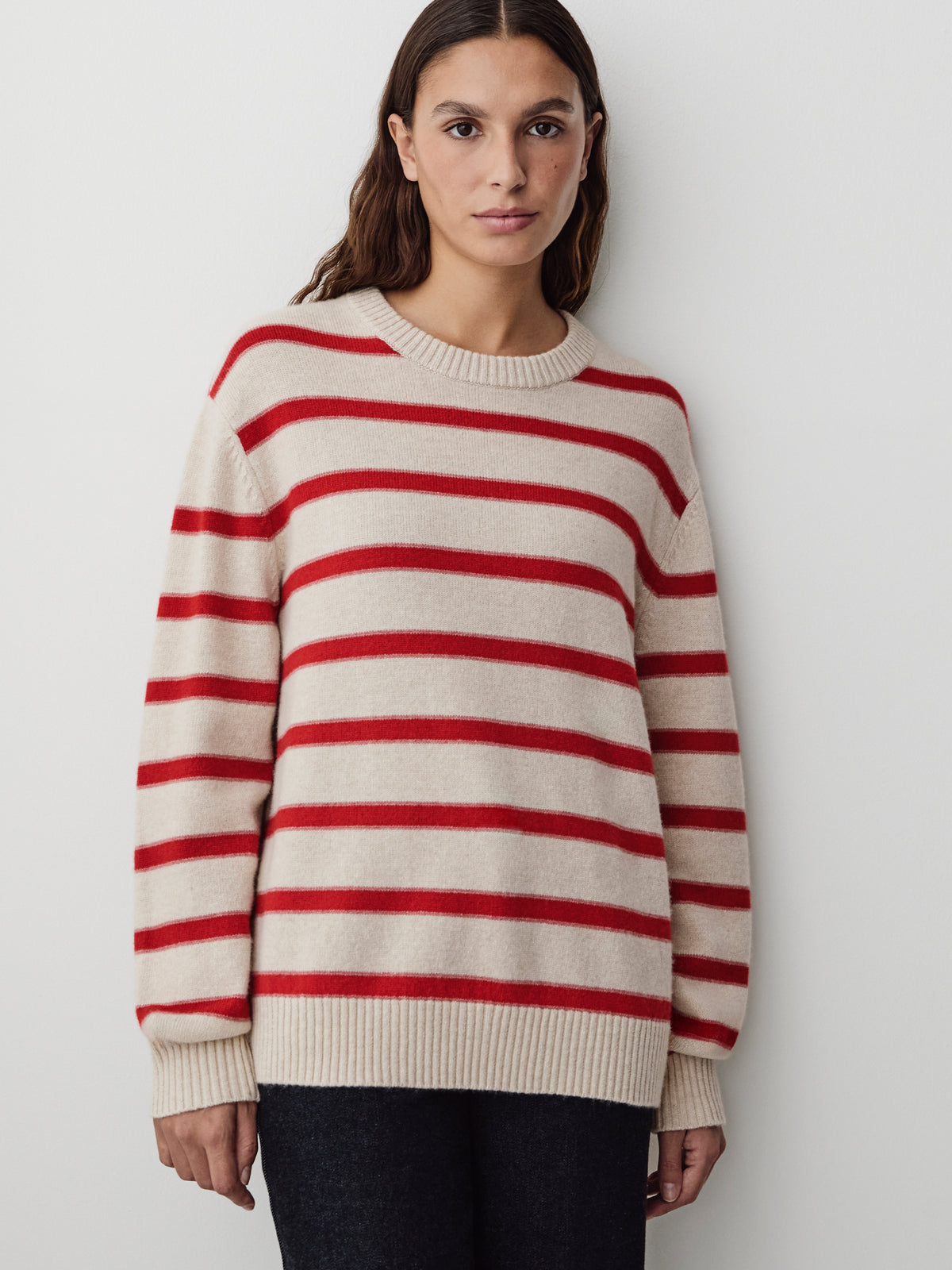 Mens Lambswool Crew Neck Knit Sweater with Stripe
