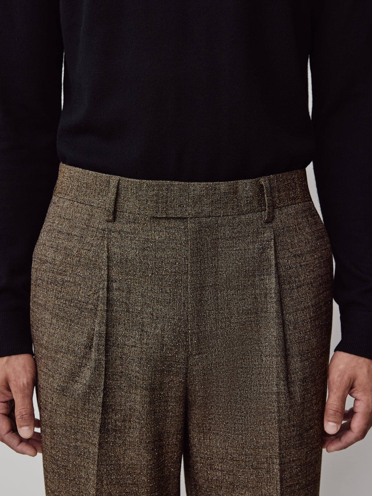 Tapered Brown Tweed Woven Pant