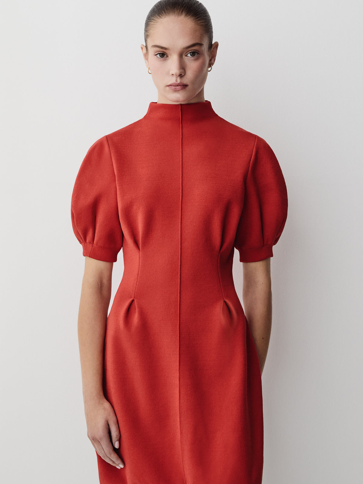 Short-Sleeve Mock-Neck Hourglass Sweater Dress