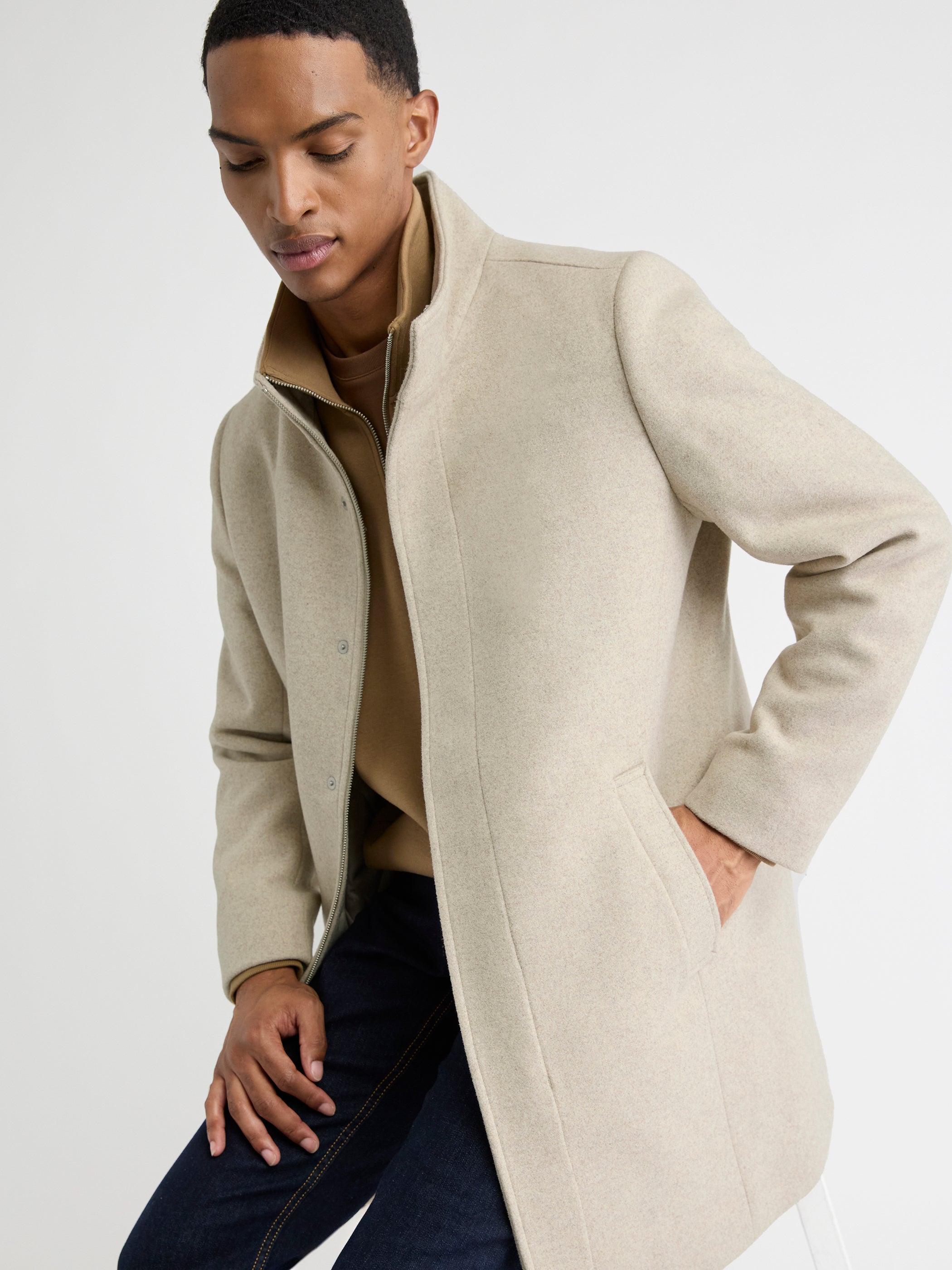Classic Solid Mock-Neck Wool Coat with Dickey | RW&CO.