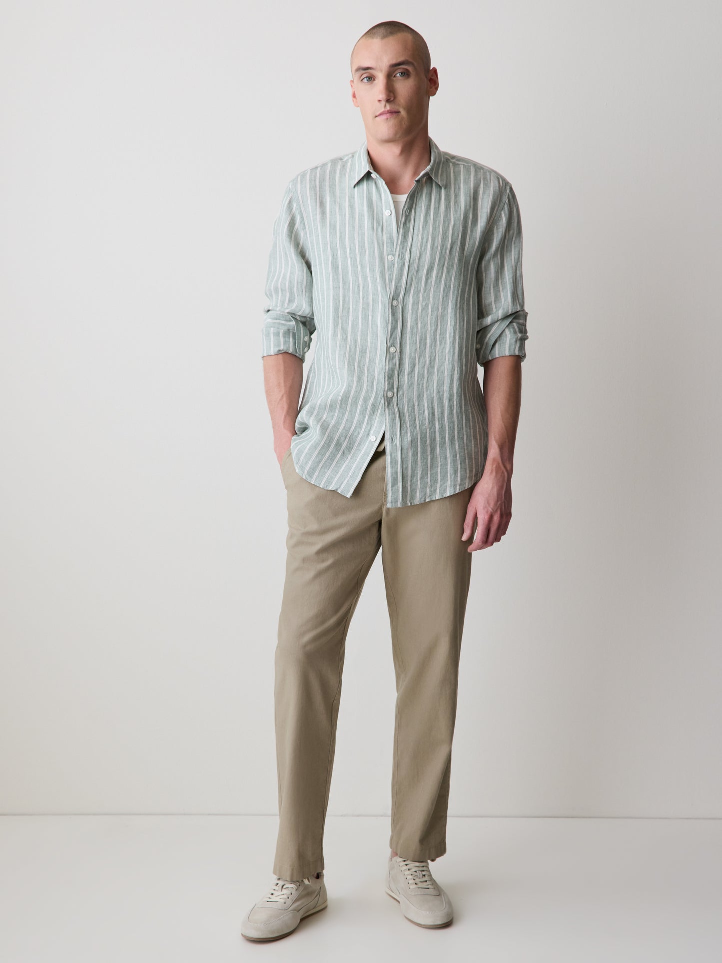 Linen-Blend Pants with Elastic Waistband and Drawstring