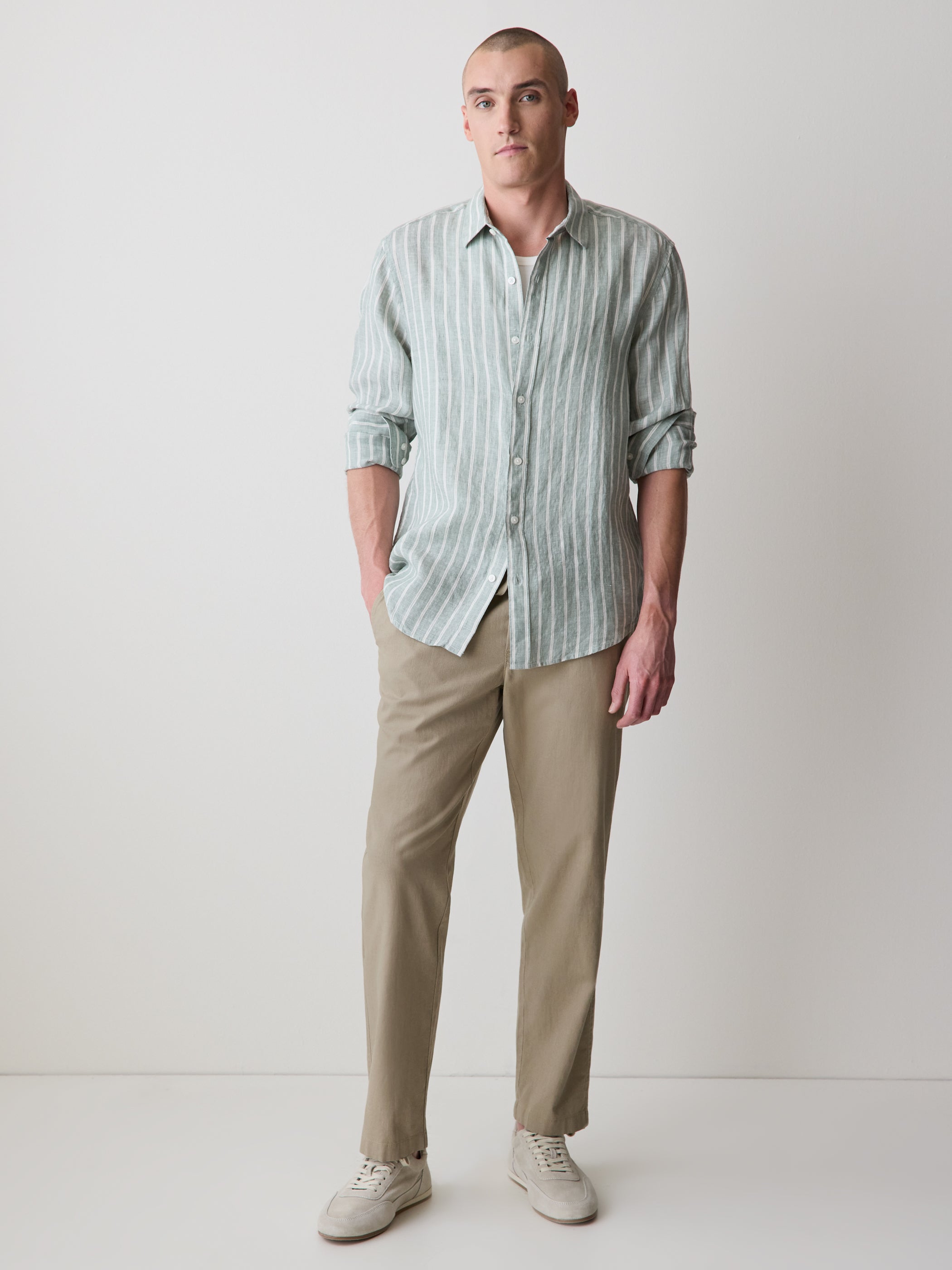 Linen-Blend Pants with Elastic Waistband and Drawstring