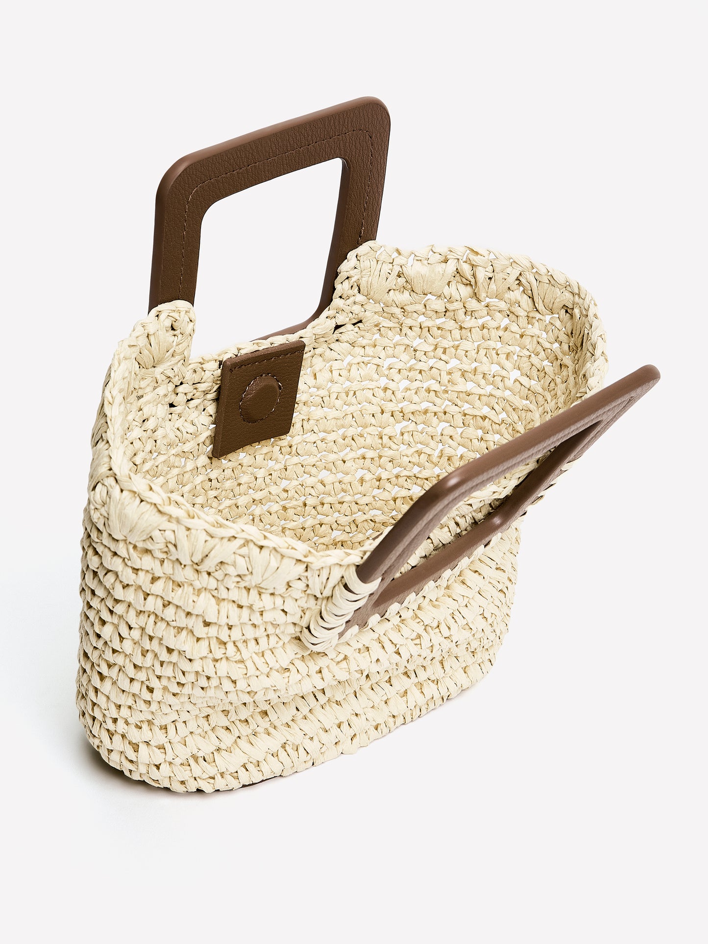 Woven Paper and PU Cutout Handle Handbag