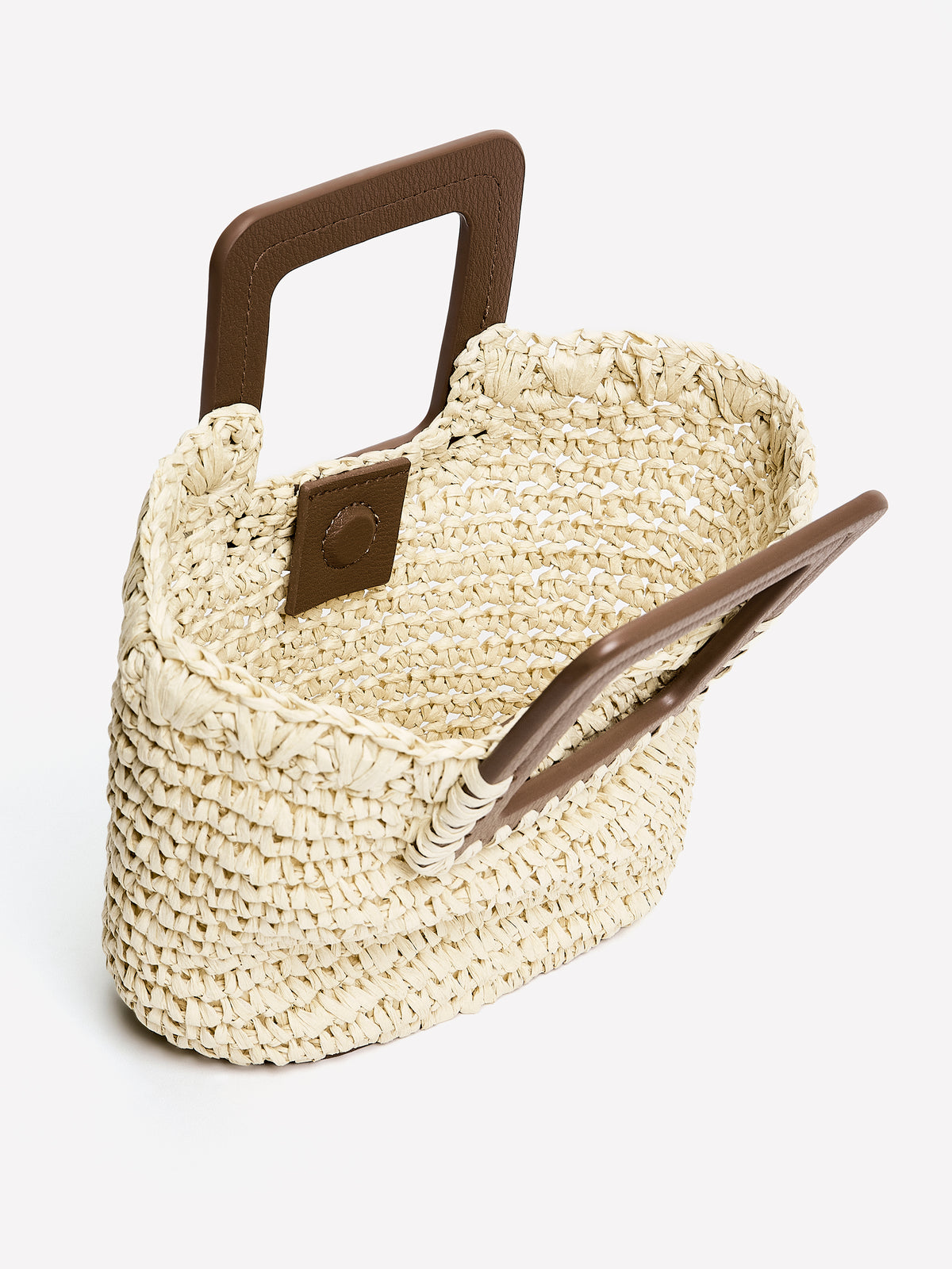 Woven Paper and PU Cutout Handle Handbag