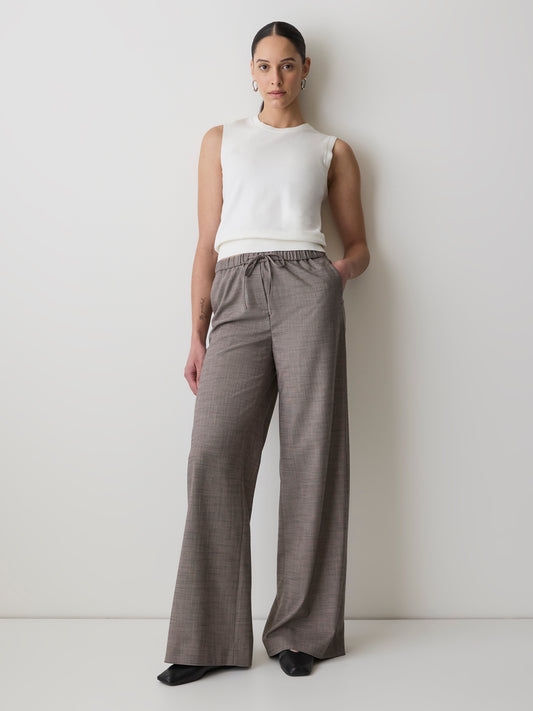 Twill Mid-Rise Wide-Leg Pant