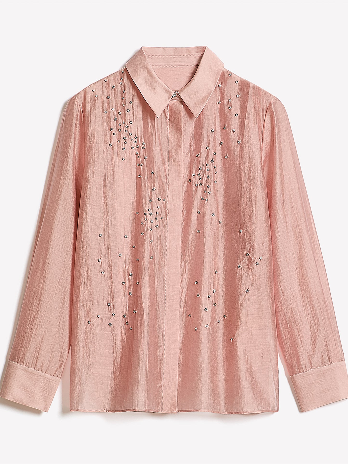 Long-Sleeve Buttoned-Down Blouse with Rhinestones
