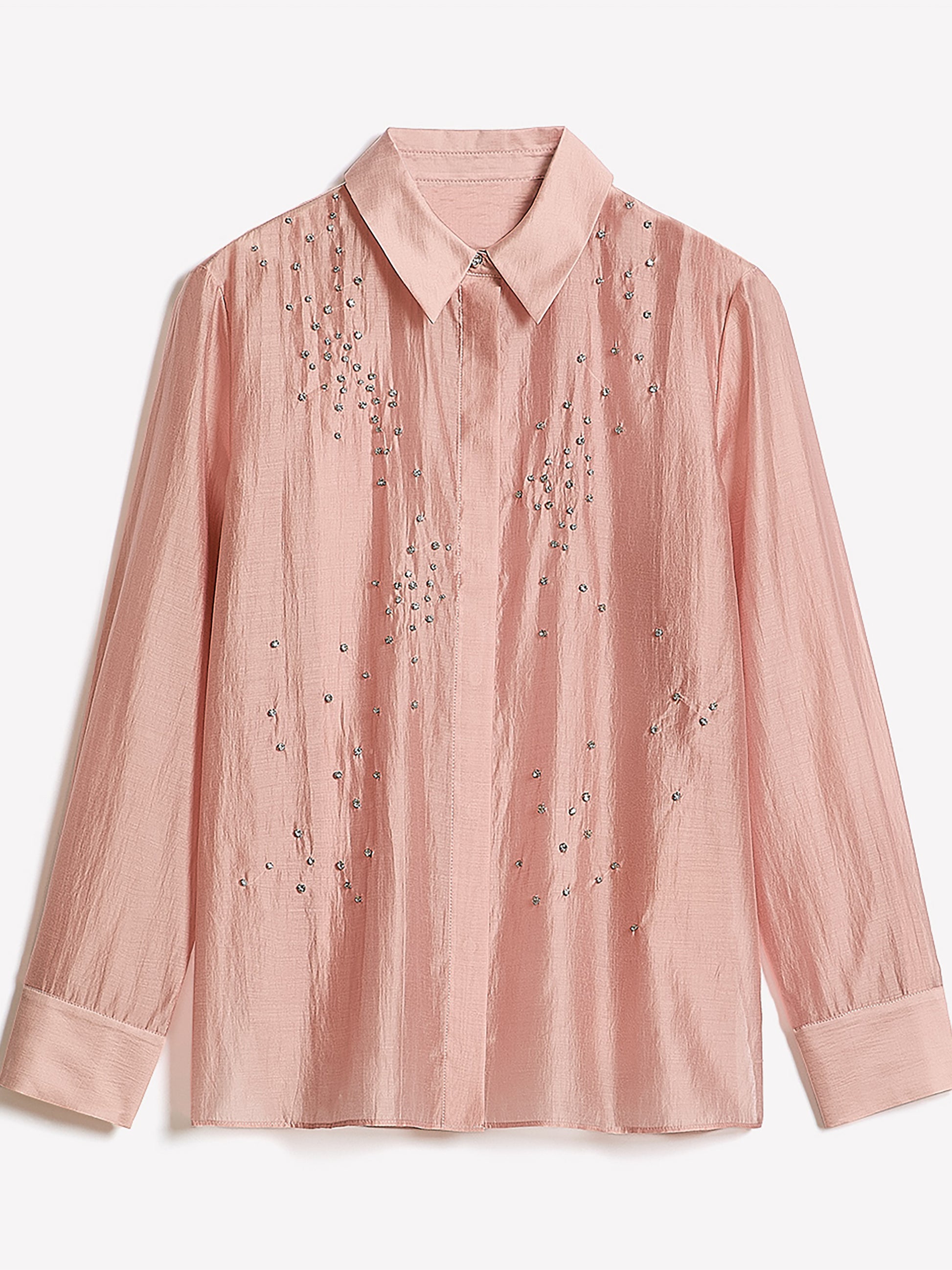 Long-Sleeve Buttoned-Down Blouse with Rhinestones