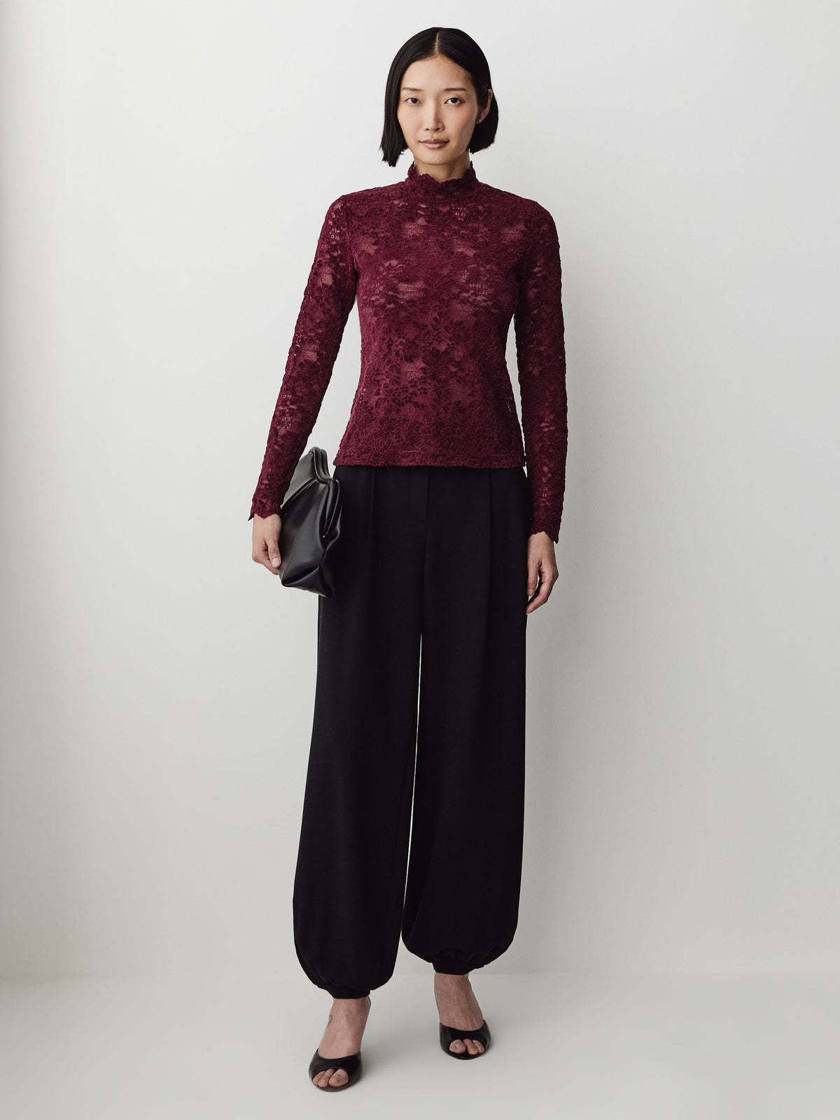 Long-Sleeve Mock-Neck Lace Top