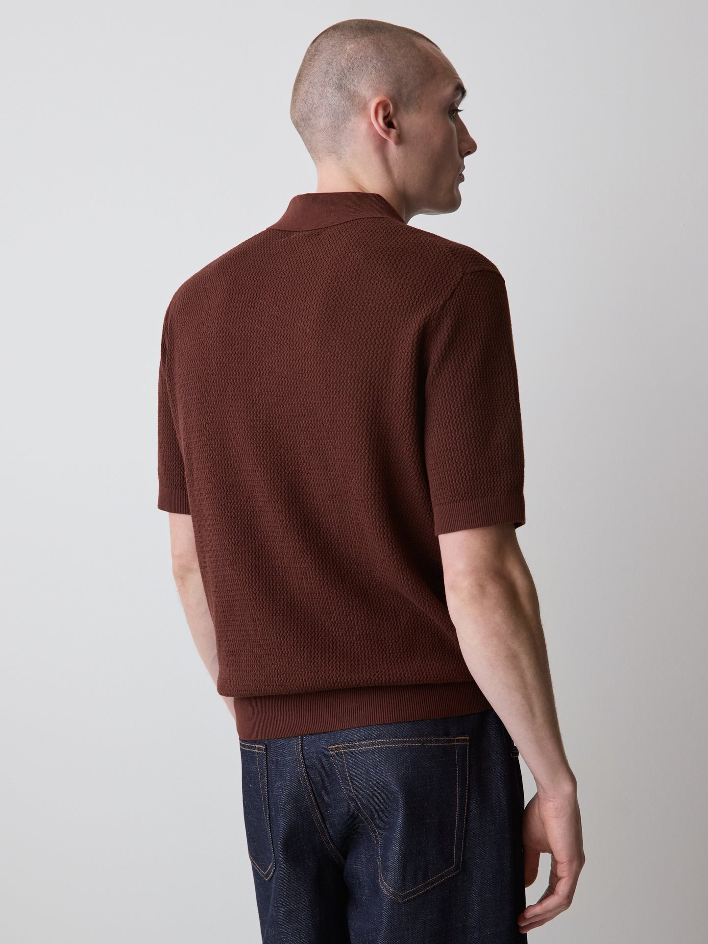 Textured Short-Sleeve Polo Sweater