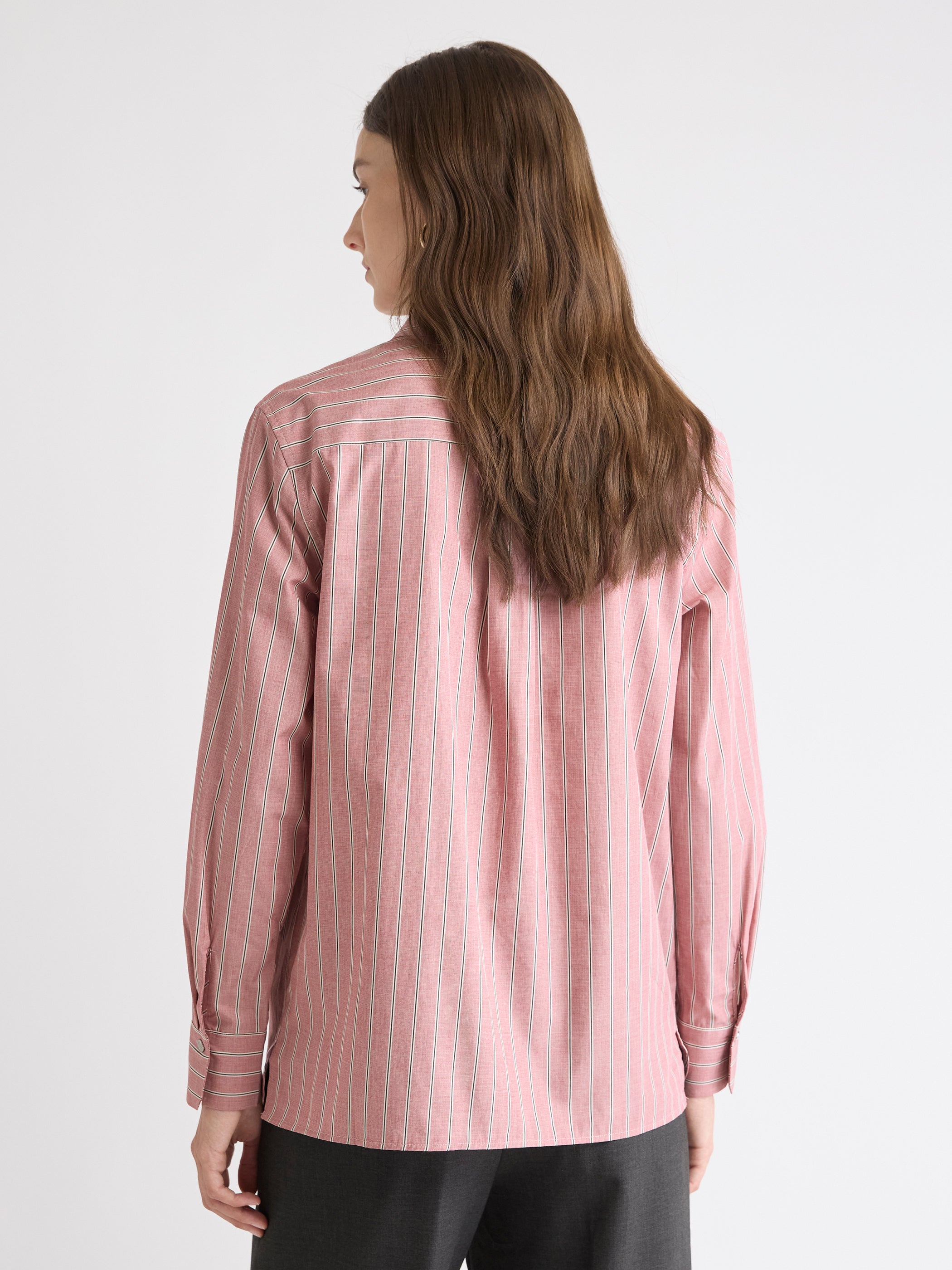 Blouse Boutonnée en Popeline Rayée à Manches Longues