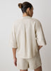 Linen-Blend Short-Sleeve Blouse with Shirt Collar