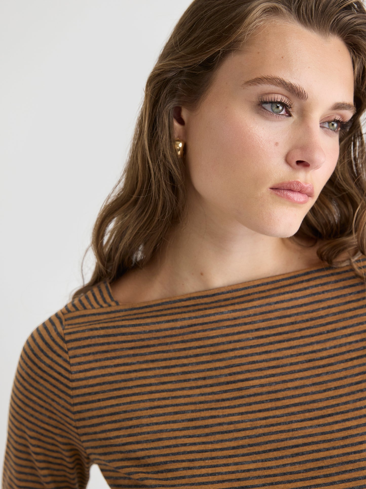 Striped Long-Sleeve Boat-Neck Top