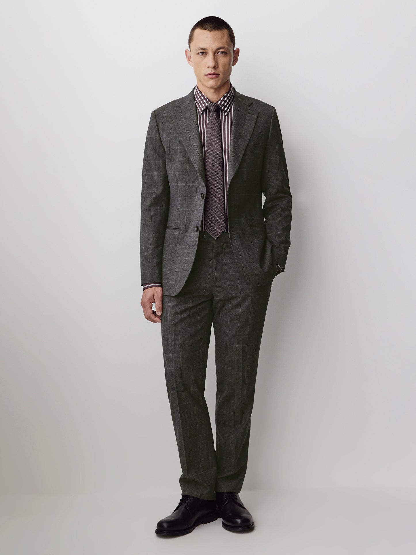 Slim Fit Wool Blend Charcoal Check Blazer