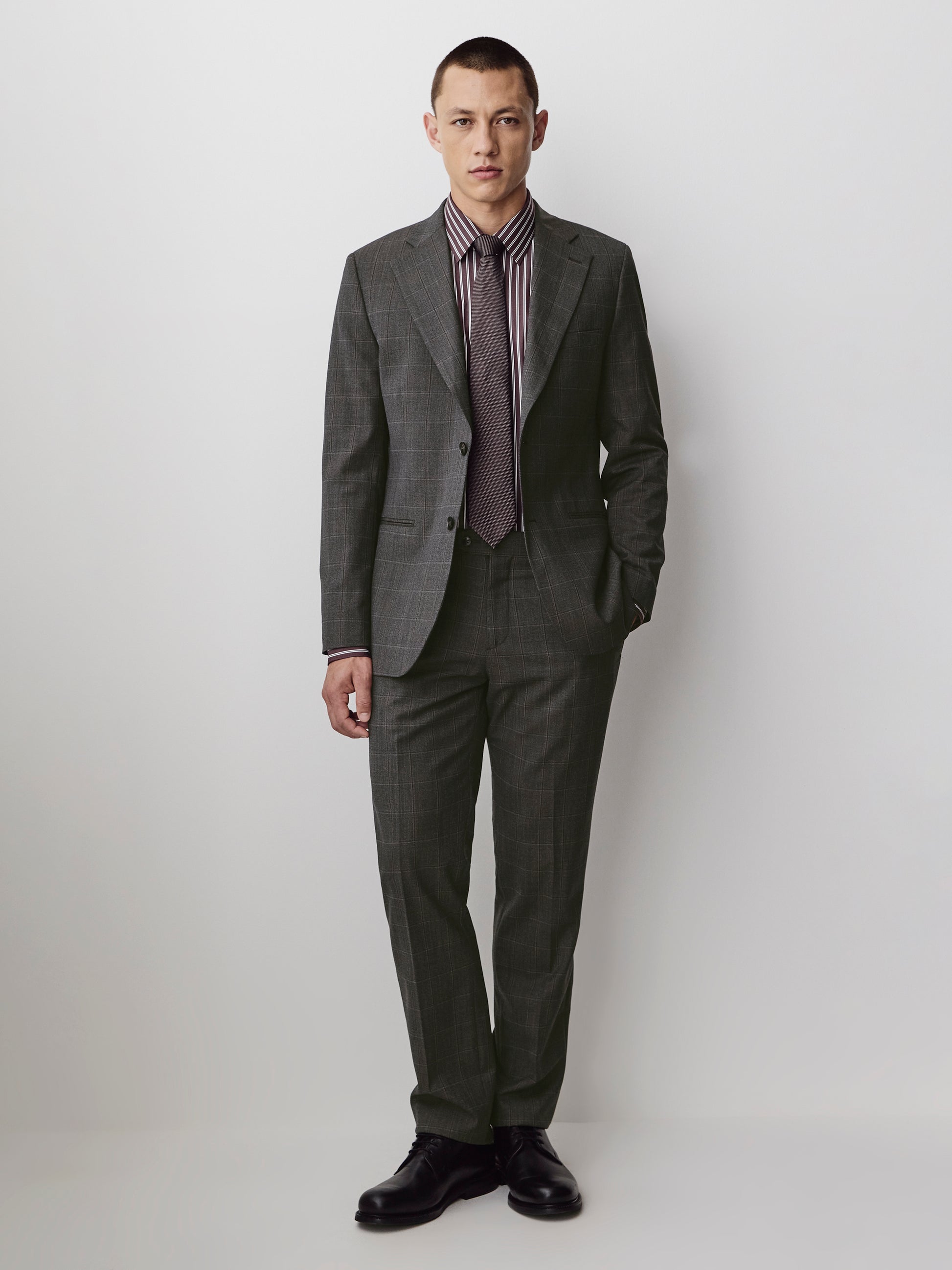 Slim Fit Wool Blend Charcoal Check Blazer