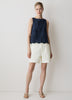 Woven Denim High Rise Mid Thigh Shorts