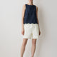 Woven Denim High Rise Mid Thigh Shorts