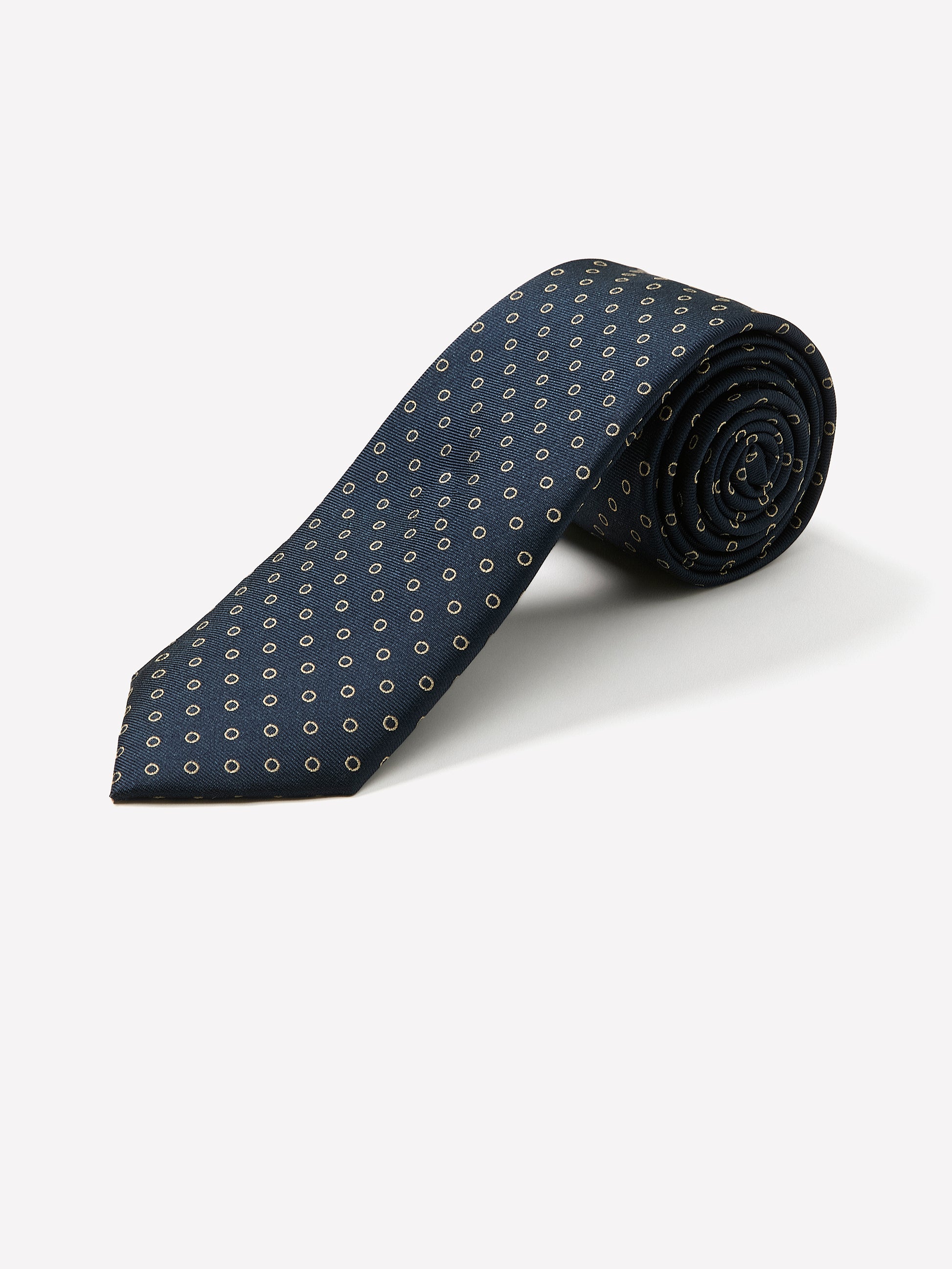 Woven Silk Men's Tie Navy Circle Pattern