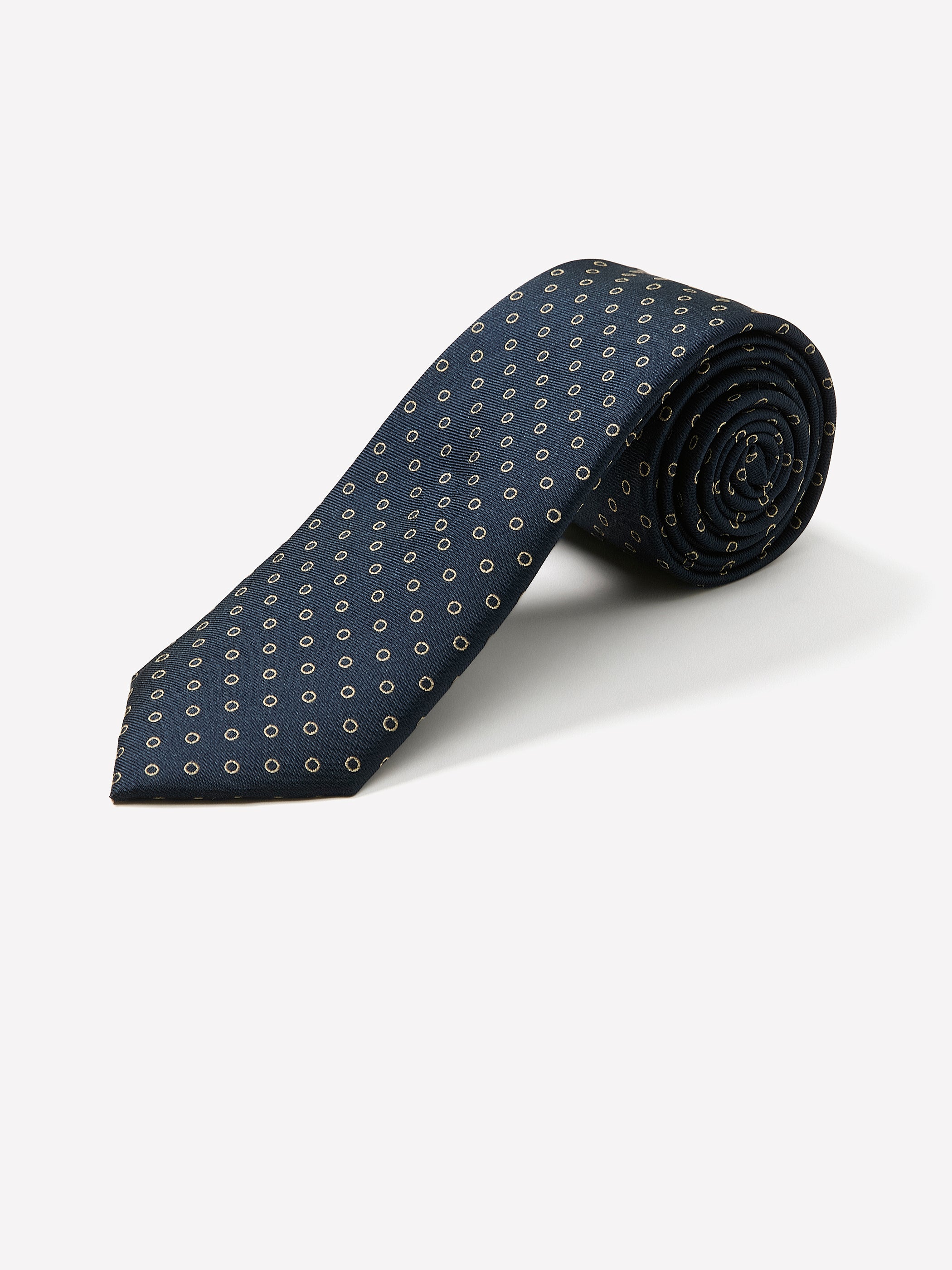 Woven Silk Men's Tie Navy Circle Pattern