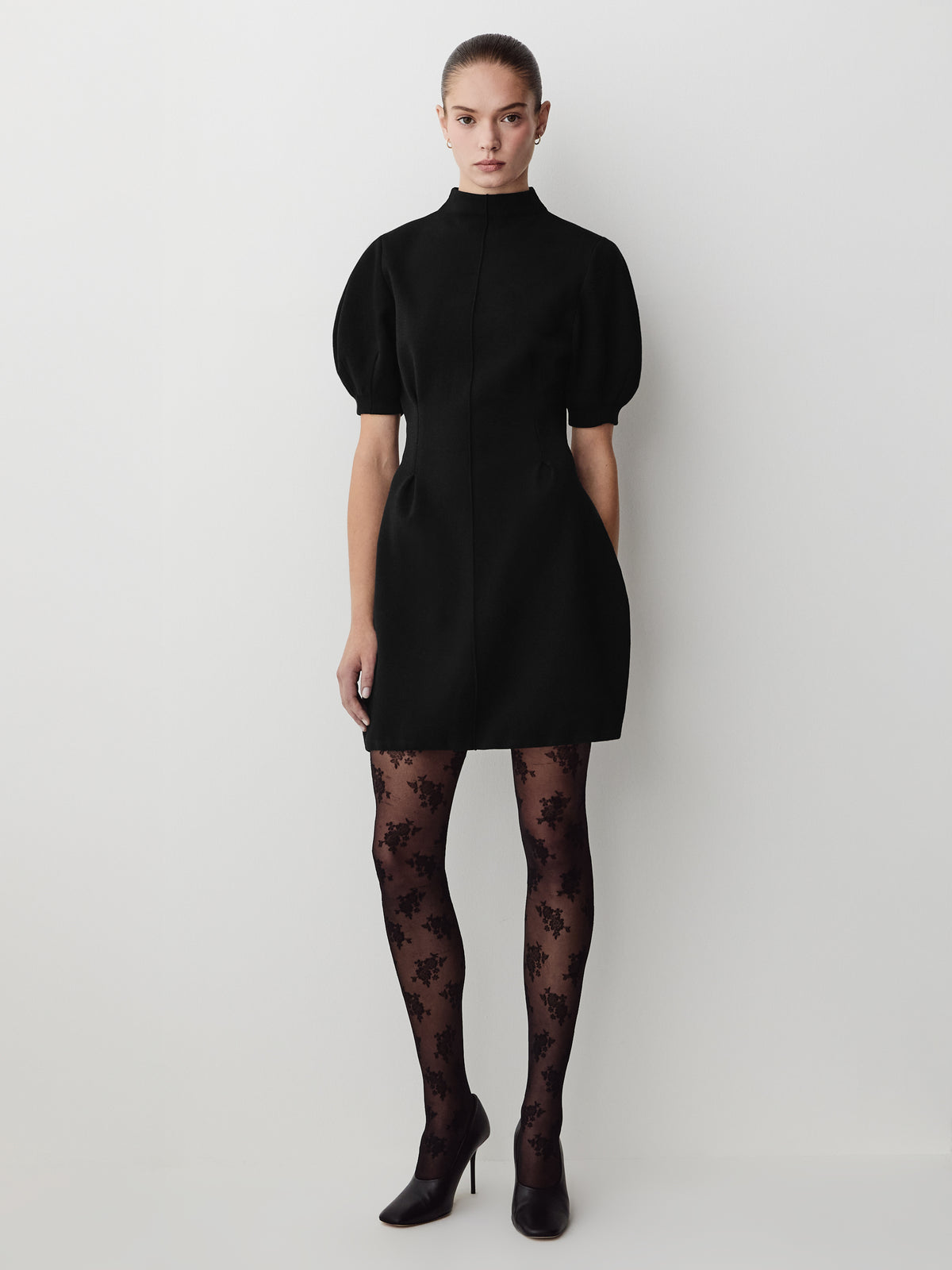 Short-Sleeve Mock-Neck Hourglass Sweater Dress