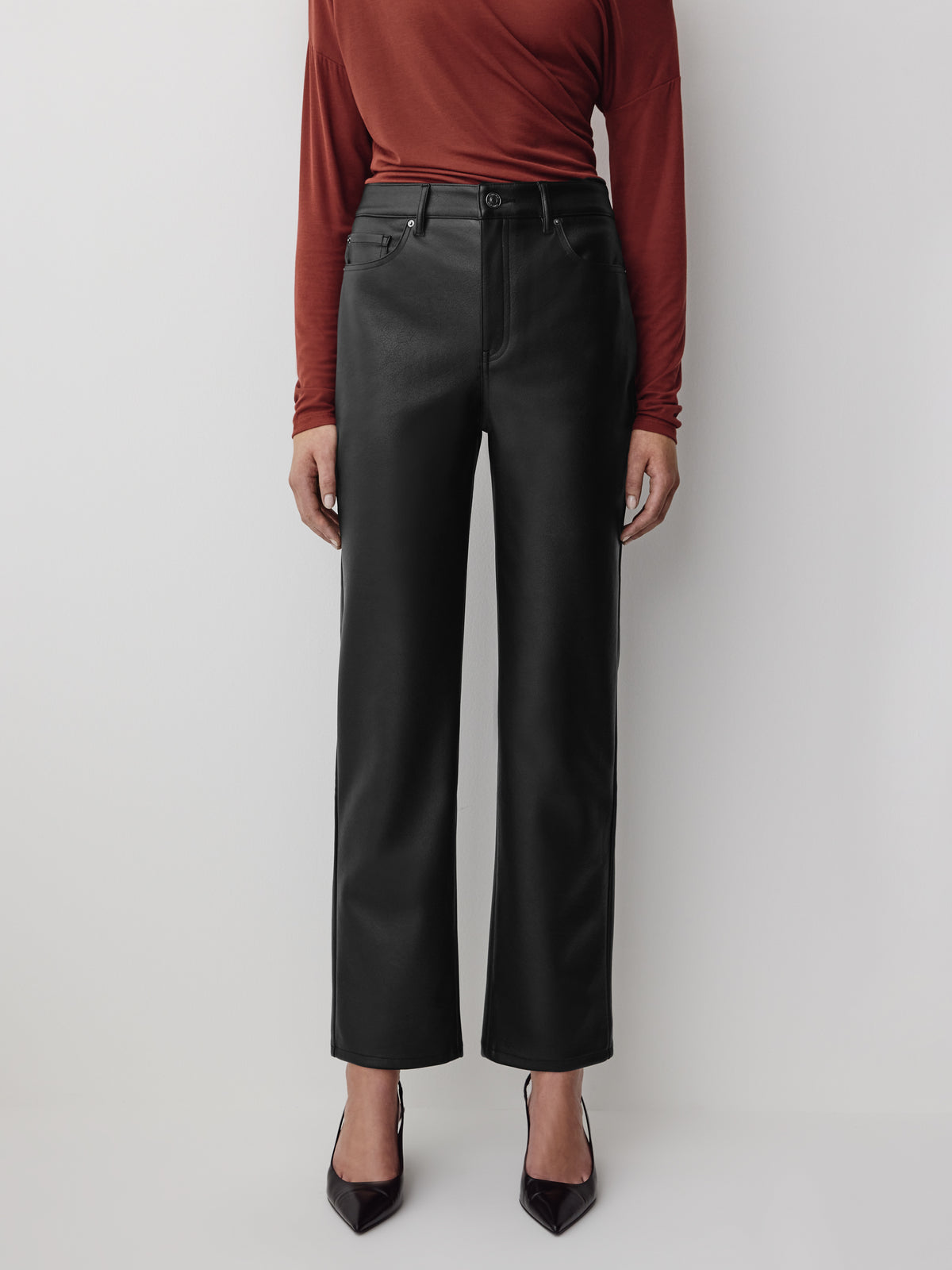 Straight High Rise PU Denim Pant