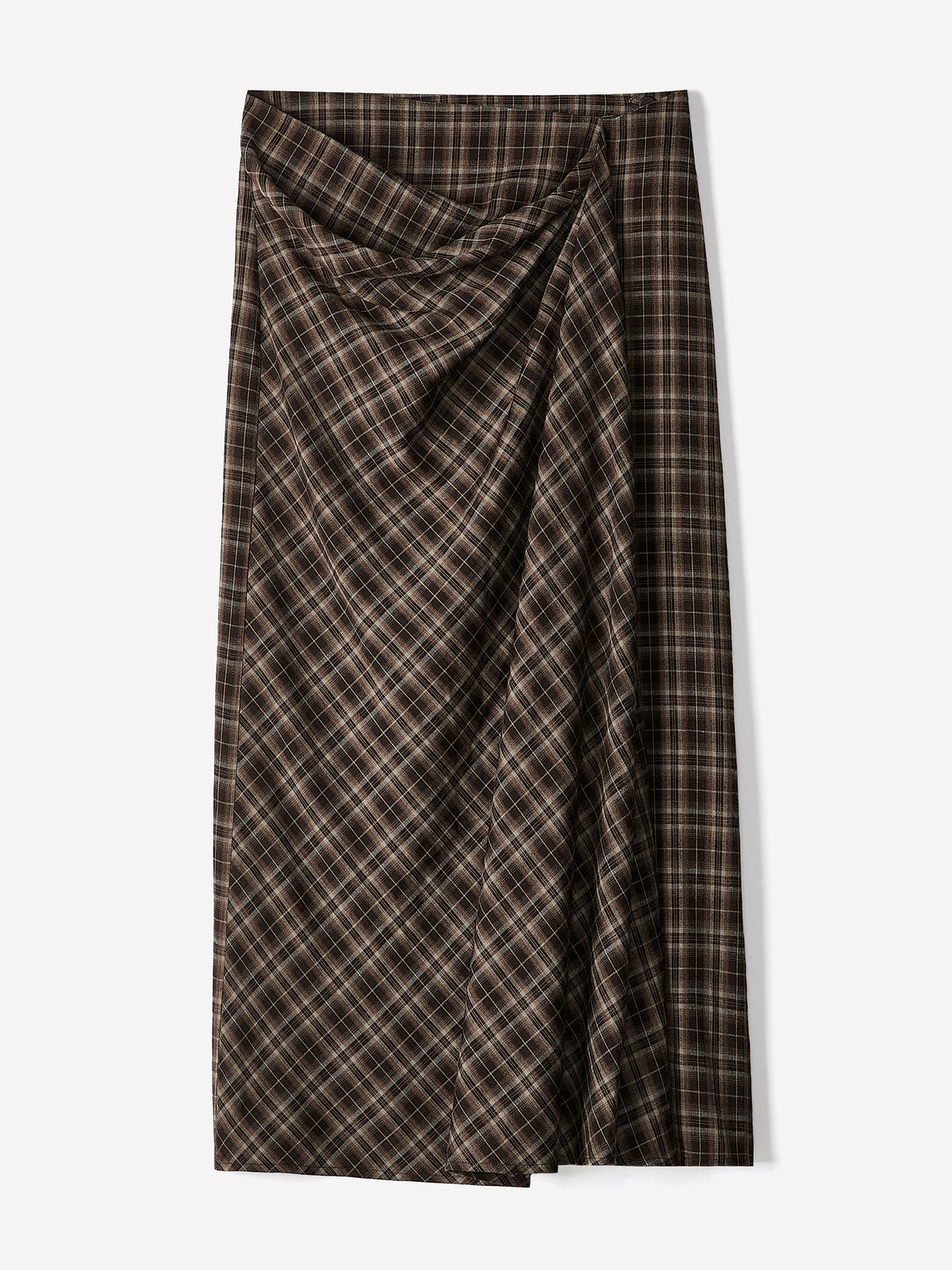 Plaid Draped Maxi Skirt