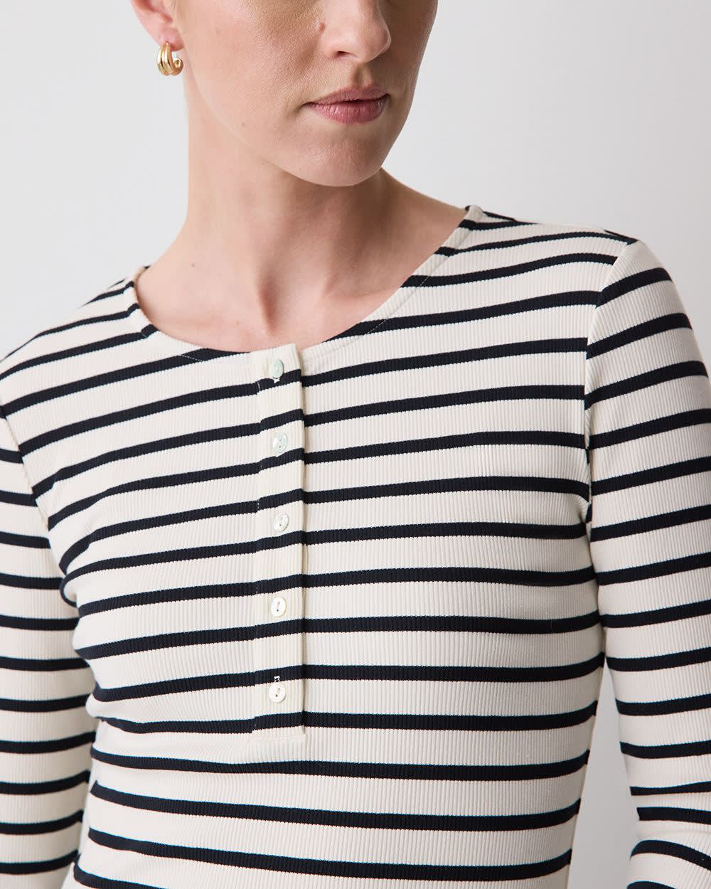 Long-Sleeve Henley Ribbed Top