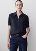 Silky Crepe Short-Sleeve Buttoned-Down Blouse