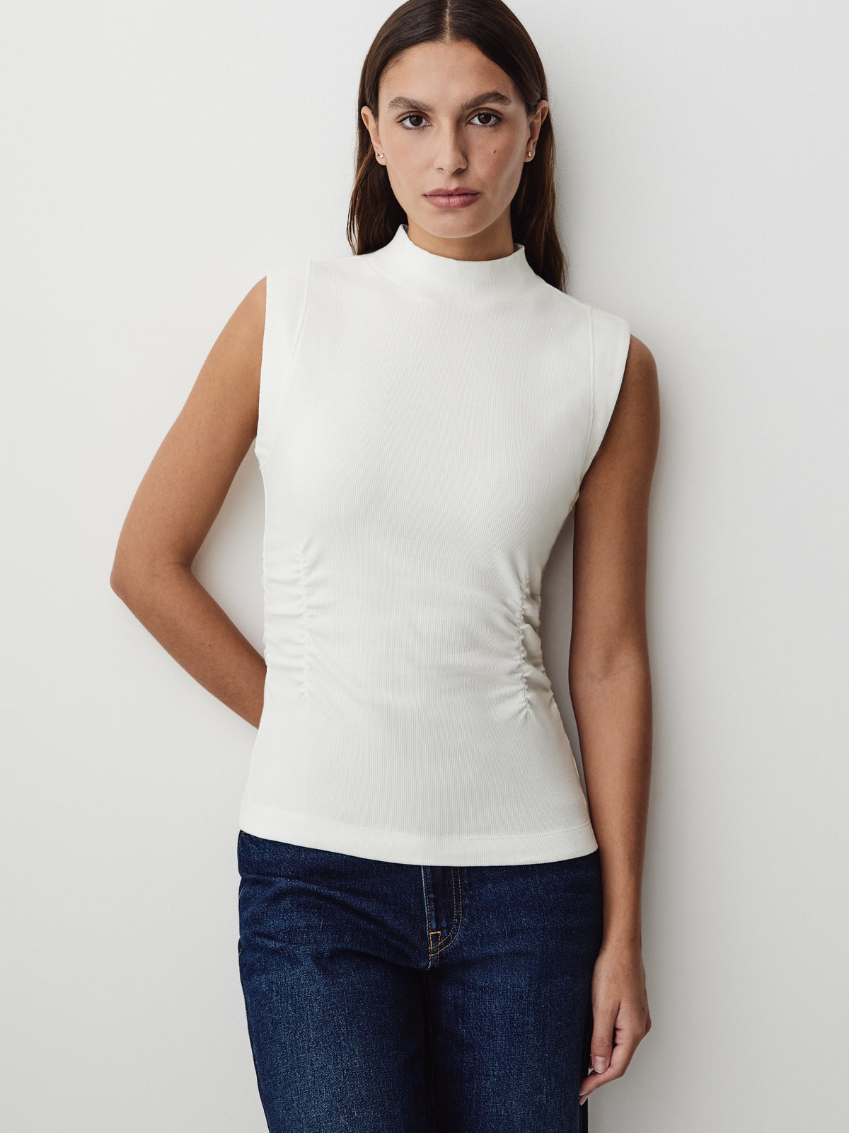 Knit Pullover Rib Mock Neck Top