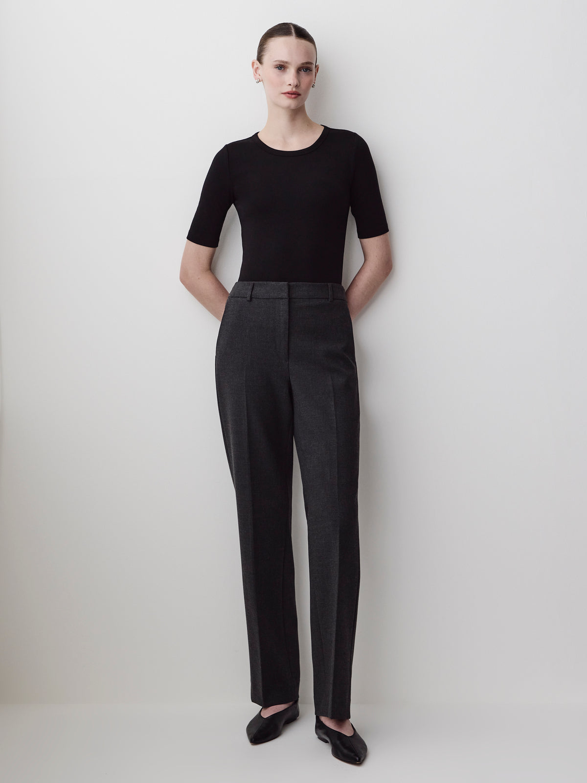 Elbow-Sleeve Crew-Neck Fitted Tee