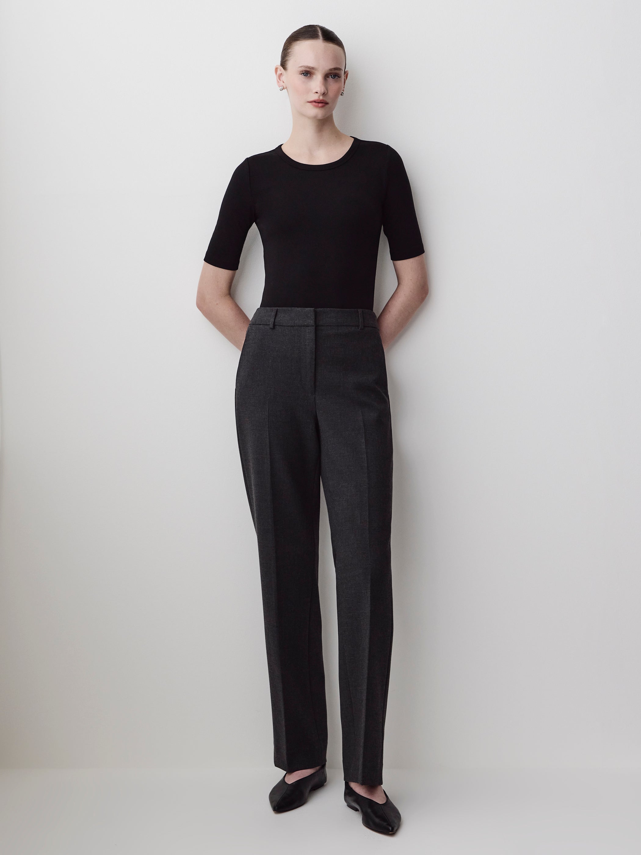 Elbow-Sleeve Crew-Neck Fitted Tee