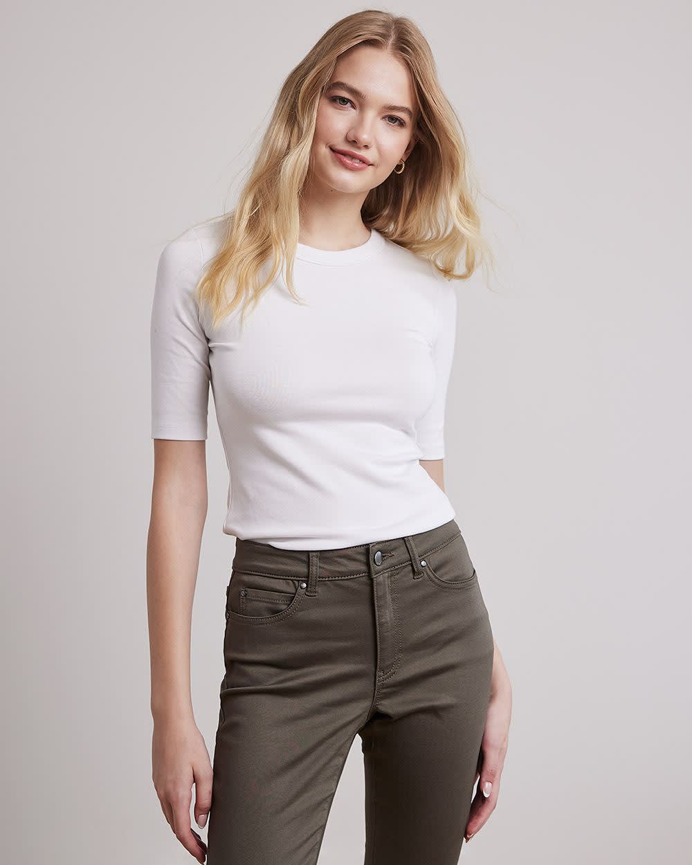 Elbow-Sleeve Crew-Neck Fitted Tee