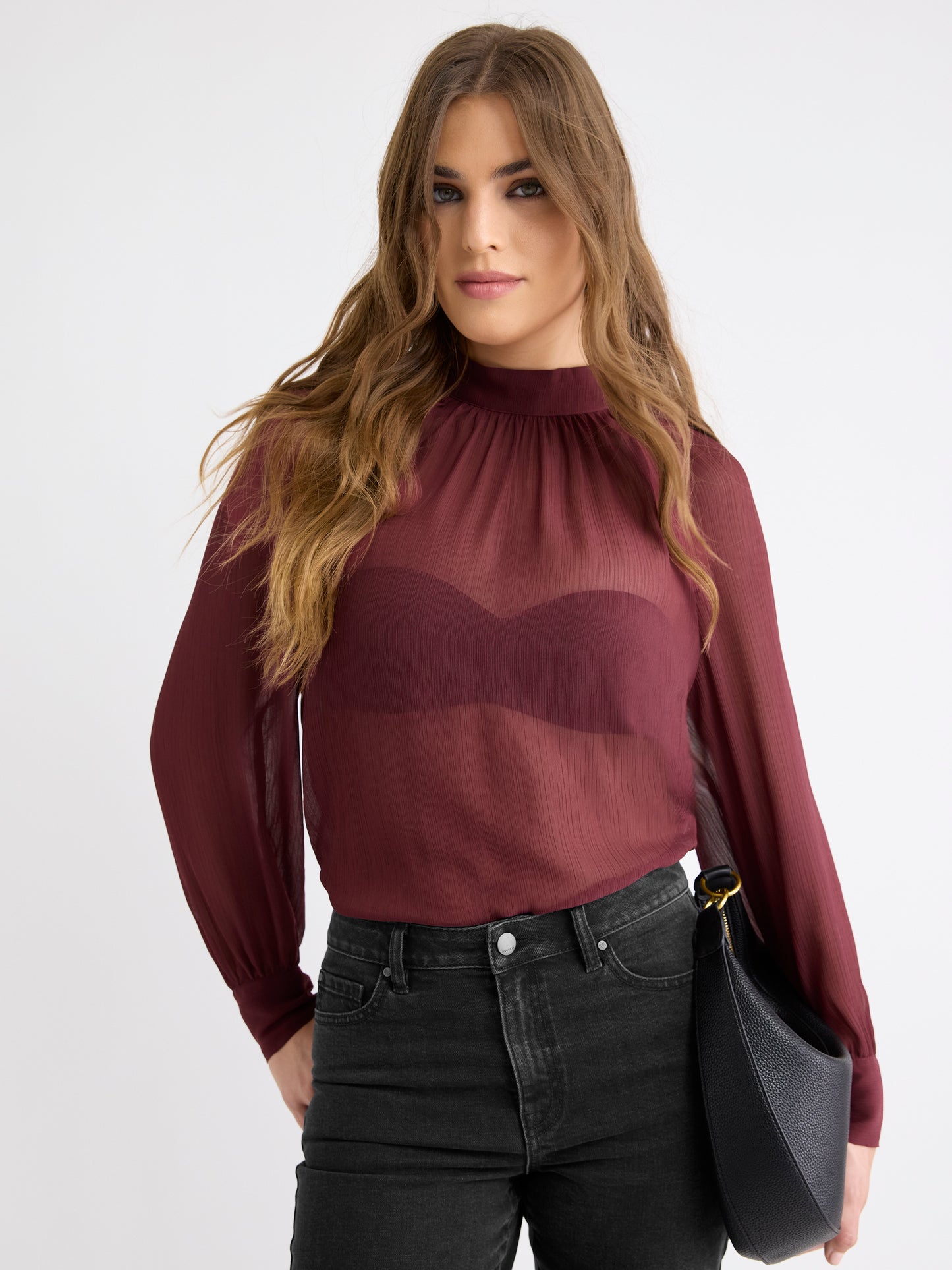 Blouse Popover en Mousseline à Manches Longues