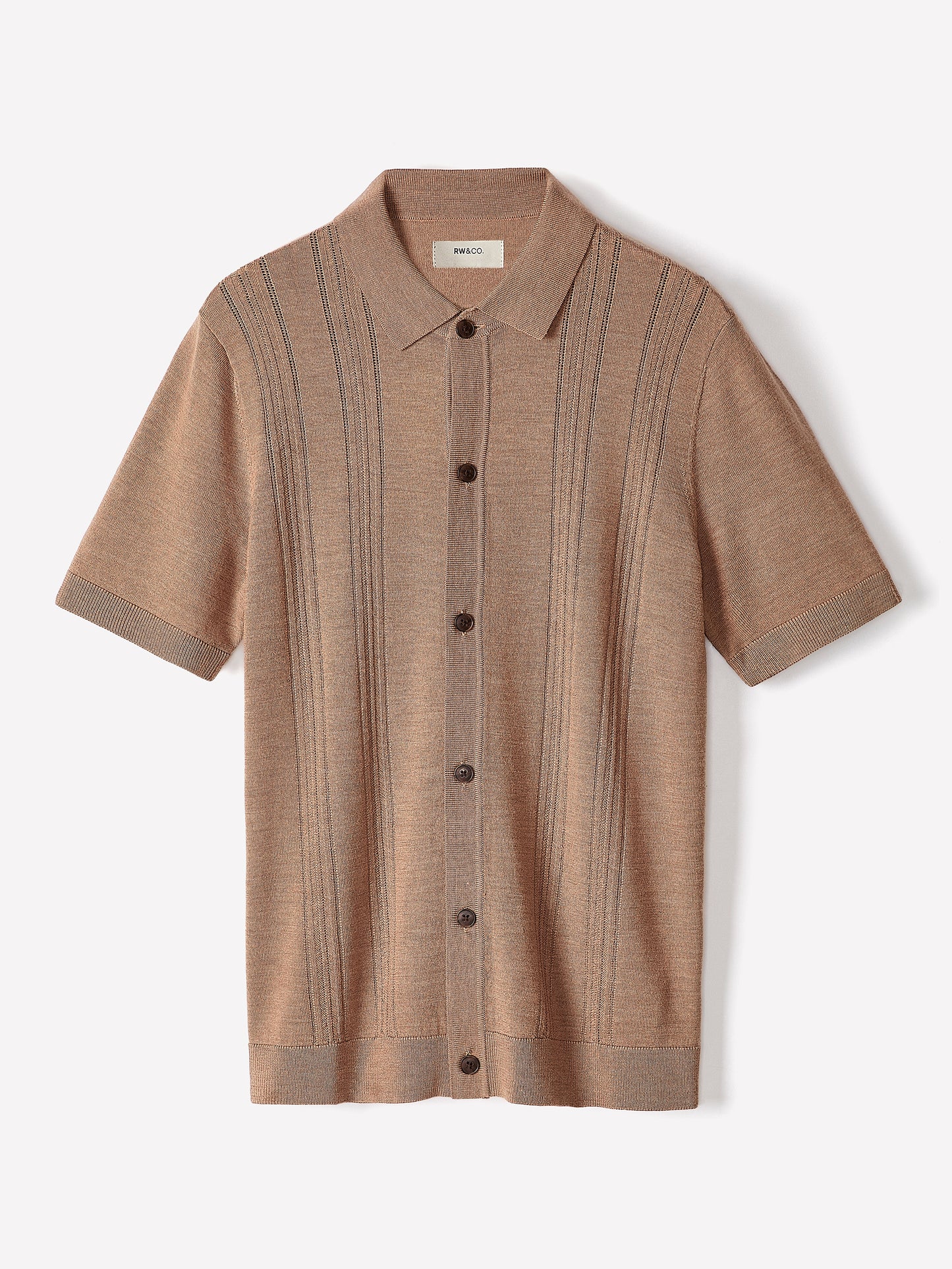 Merino-Wool Short-Sleeve Shirt-Collar Cardigan