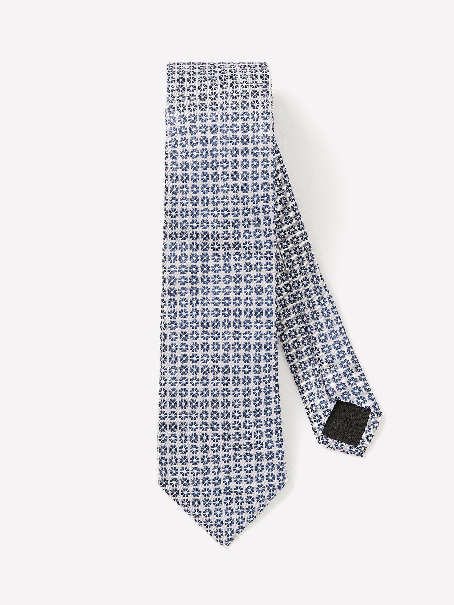 Woven Skinny Silk Tie Blue Geo Floral