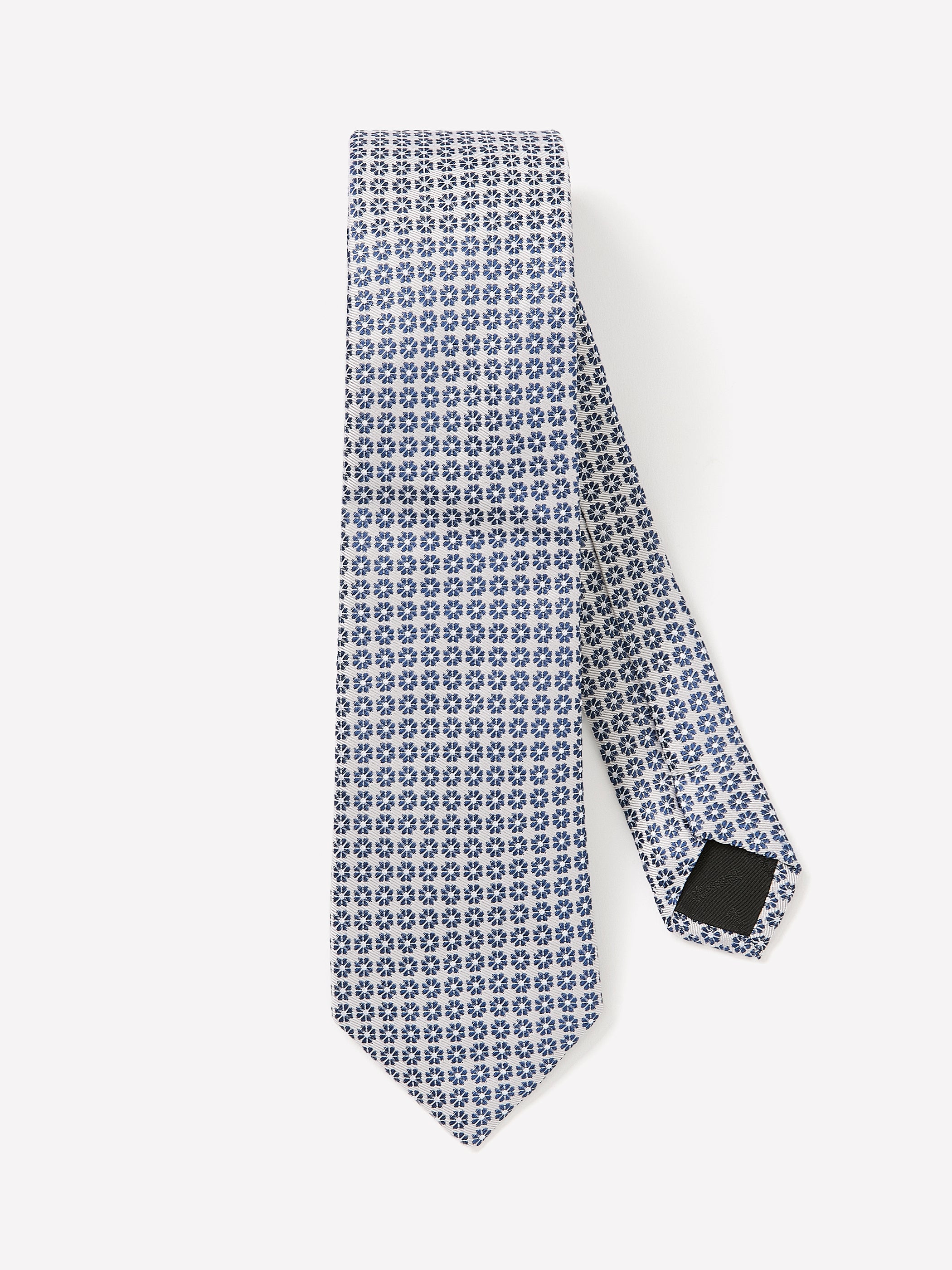 Woven Skinny Silk Tie Blue Geo Floral