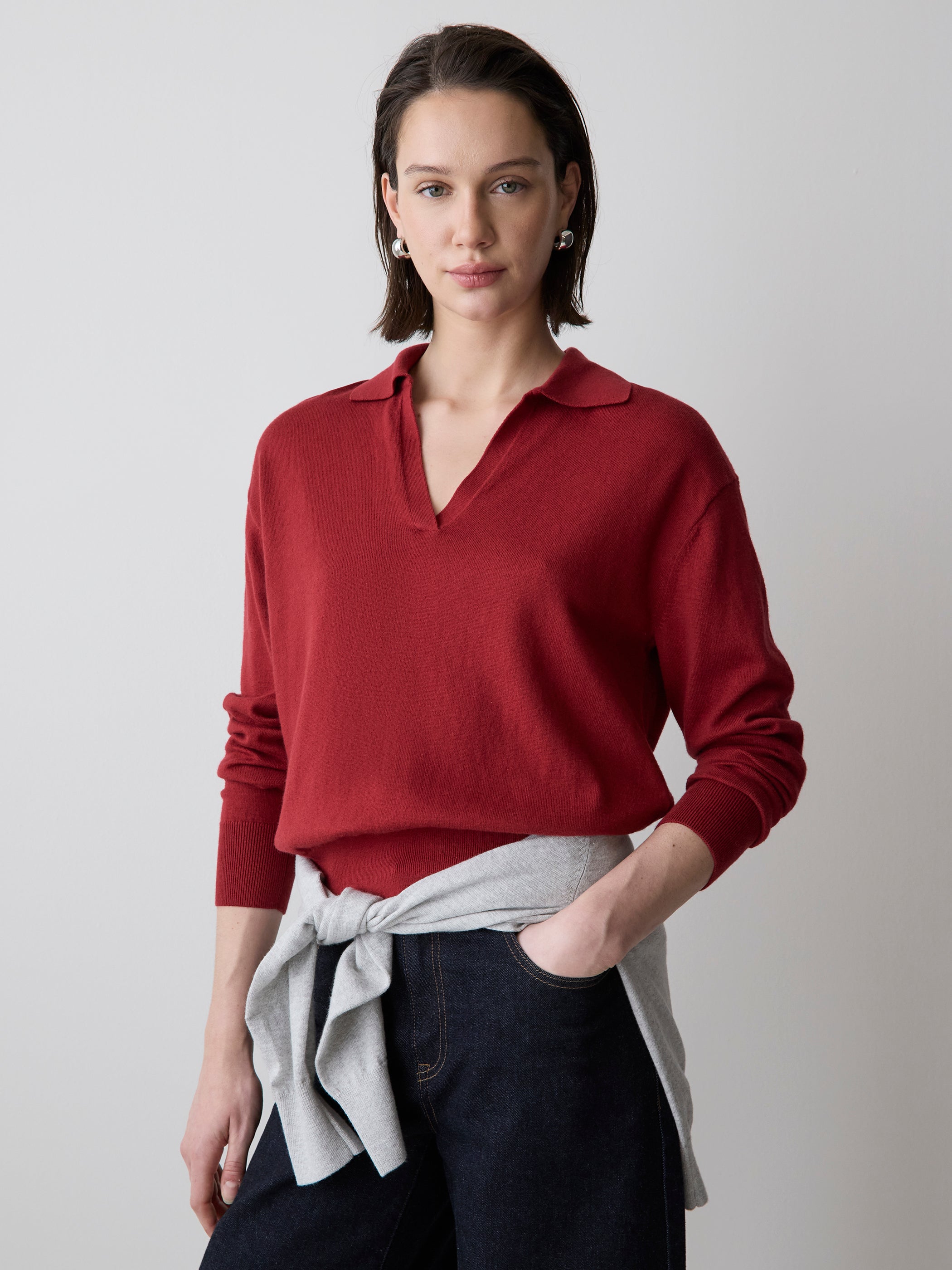 Polo à Manches Longues en Mélange de Laine