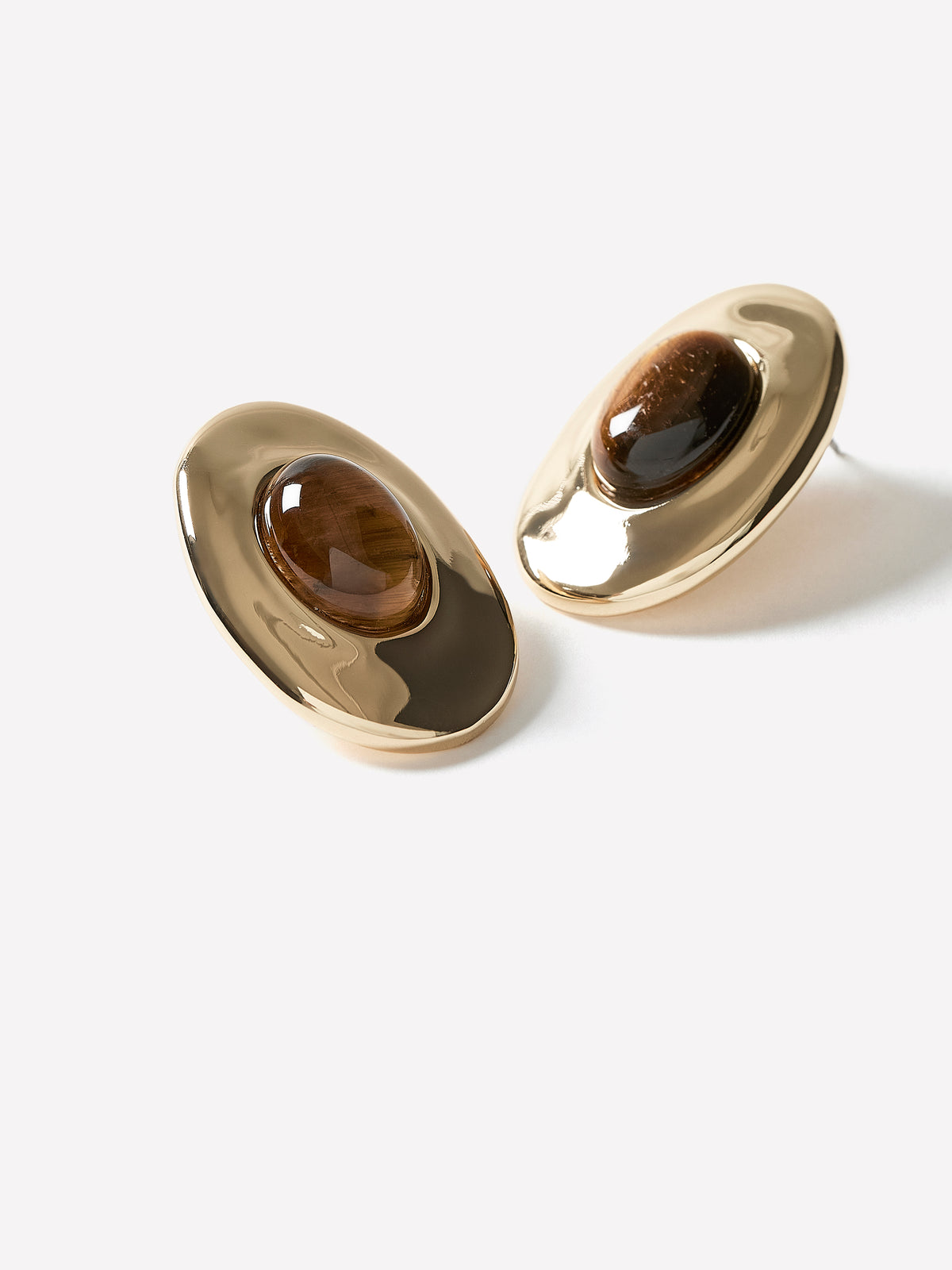 Statement Earrings with Semi-Precious Stone, 100% Metal