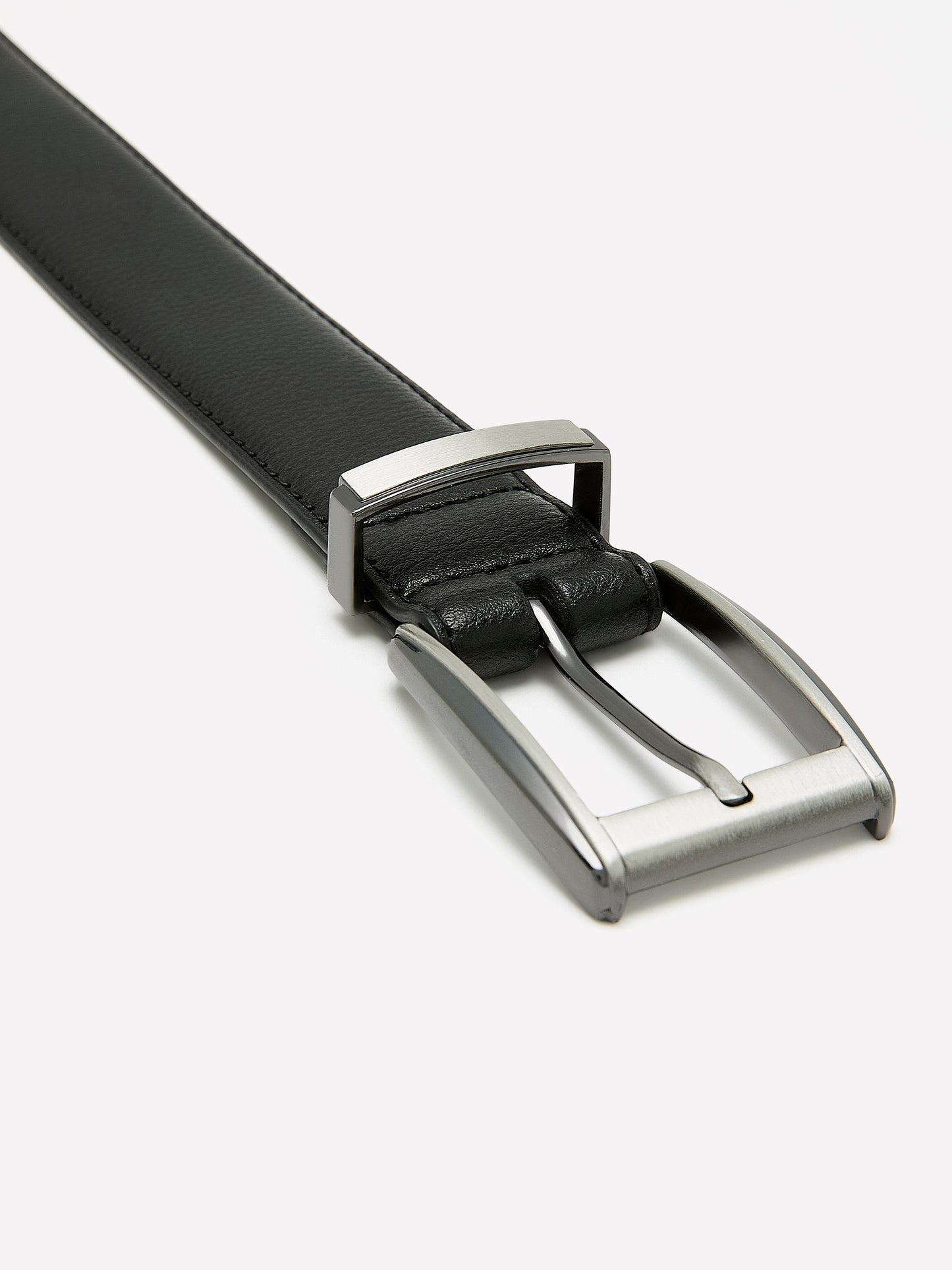 Black Leather Belt with Square Buckle